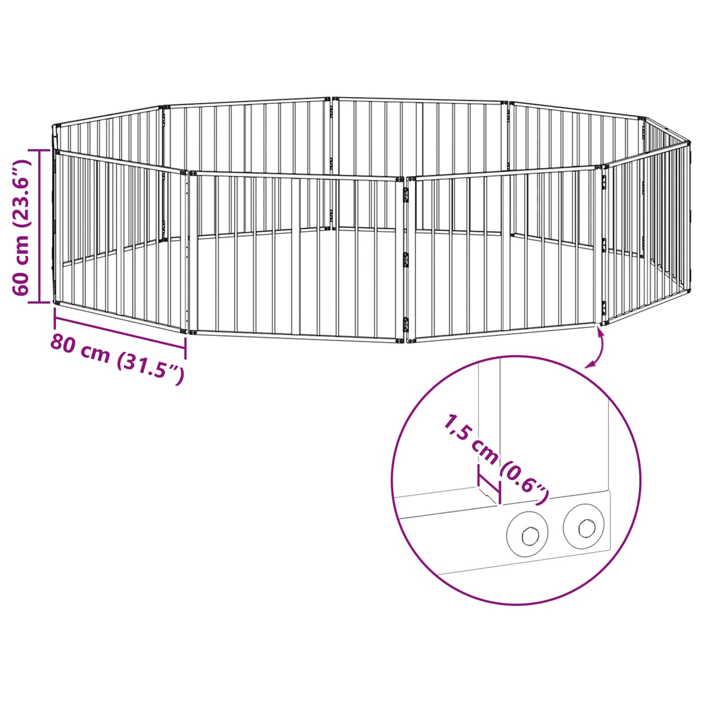 Hundedør 10 pcs Sort 80 x 60 cm Galvaniseret stål