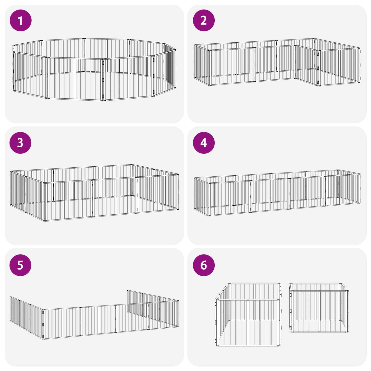 Hundedør 10 pcs Sort 80 x 60 cm Galvaniseret stål