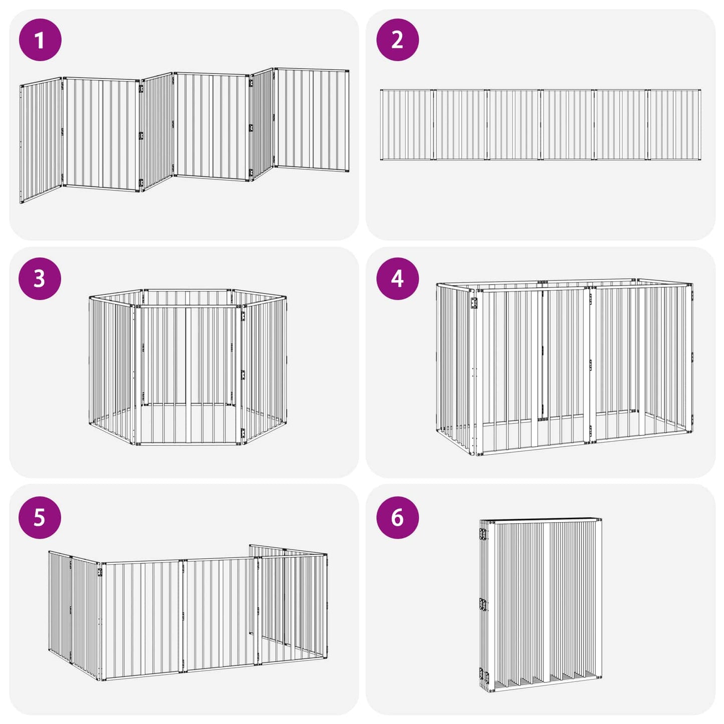 Hundedør 6 pcs Sort 60 x 80 cm Galvaniseret stål