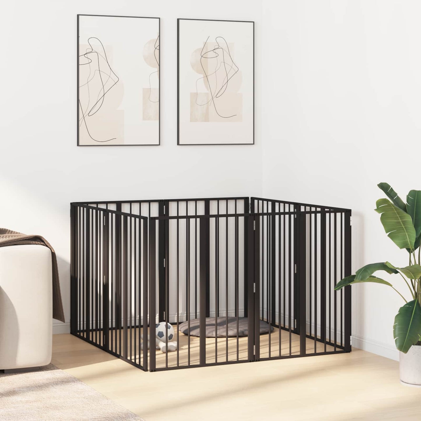 Hundedør 8 pcs Sort 60 x 80 cm Galvaniseret stål