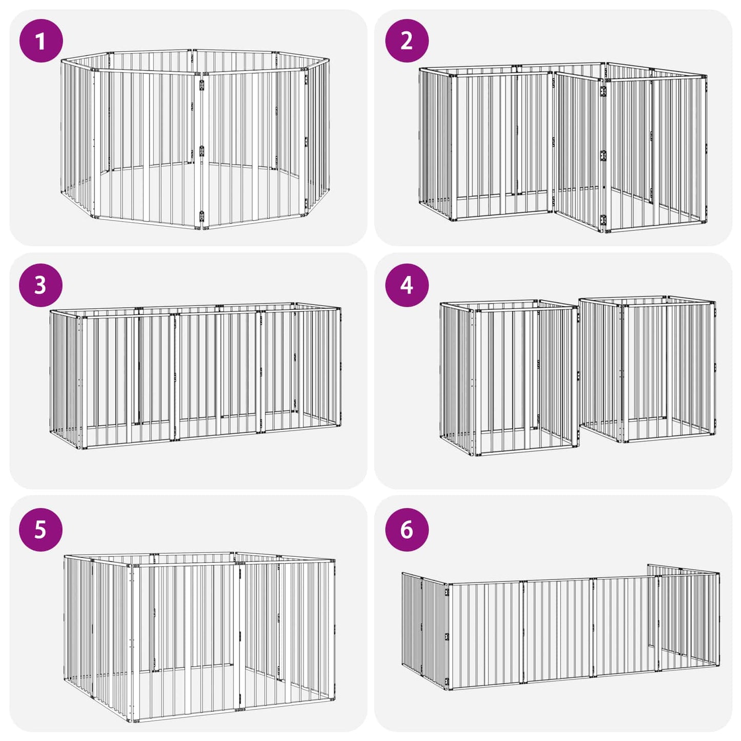 Hundedør 8 pcs Sort 60 x 80 cm Galvaniseret stål