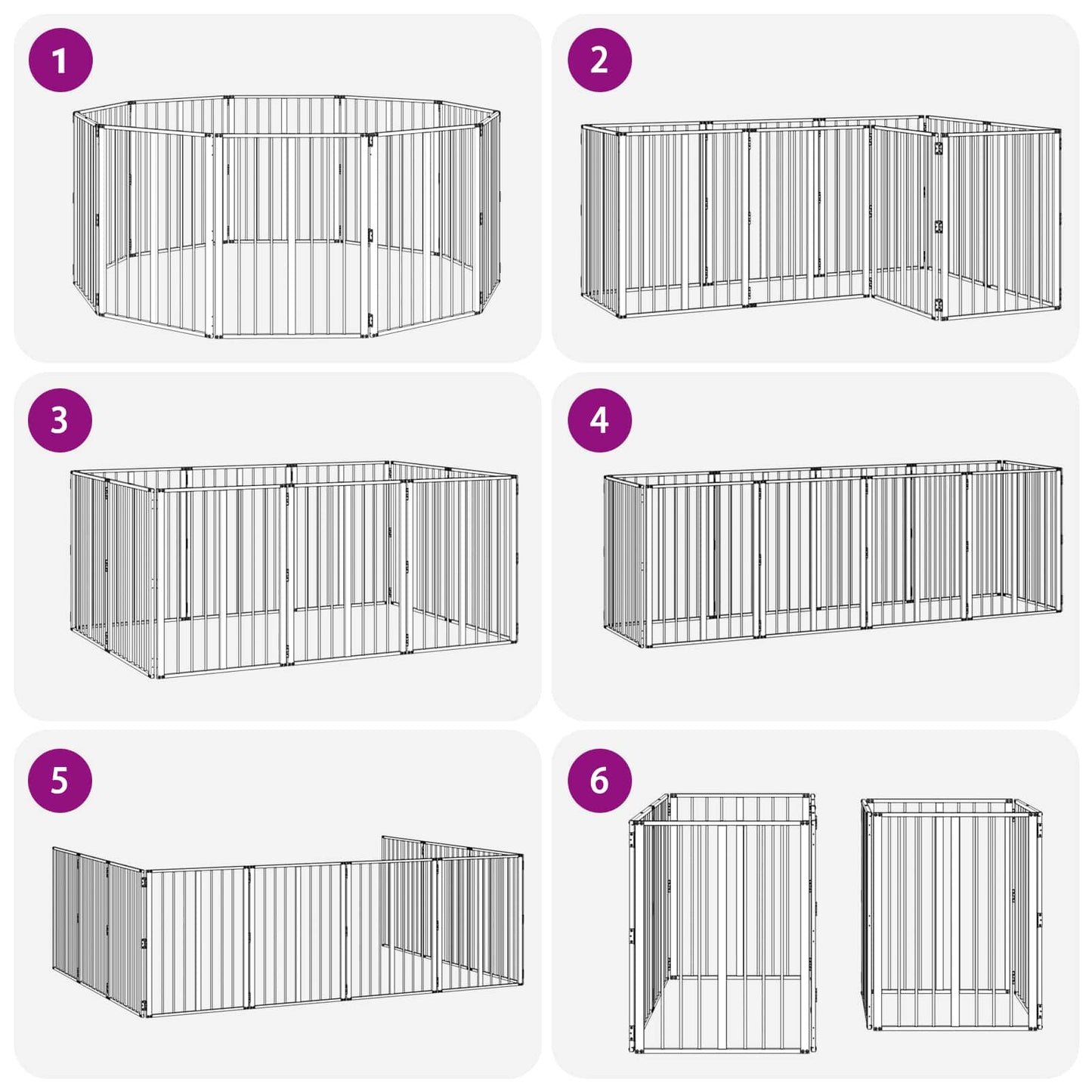 Hundedør 10 pcs Sort 60 x 80 cm Galvaniseret stål