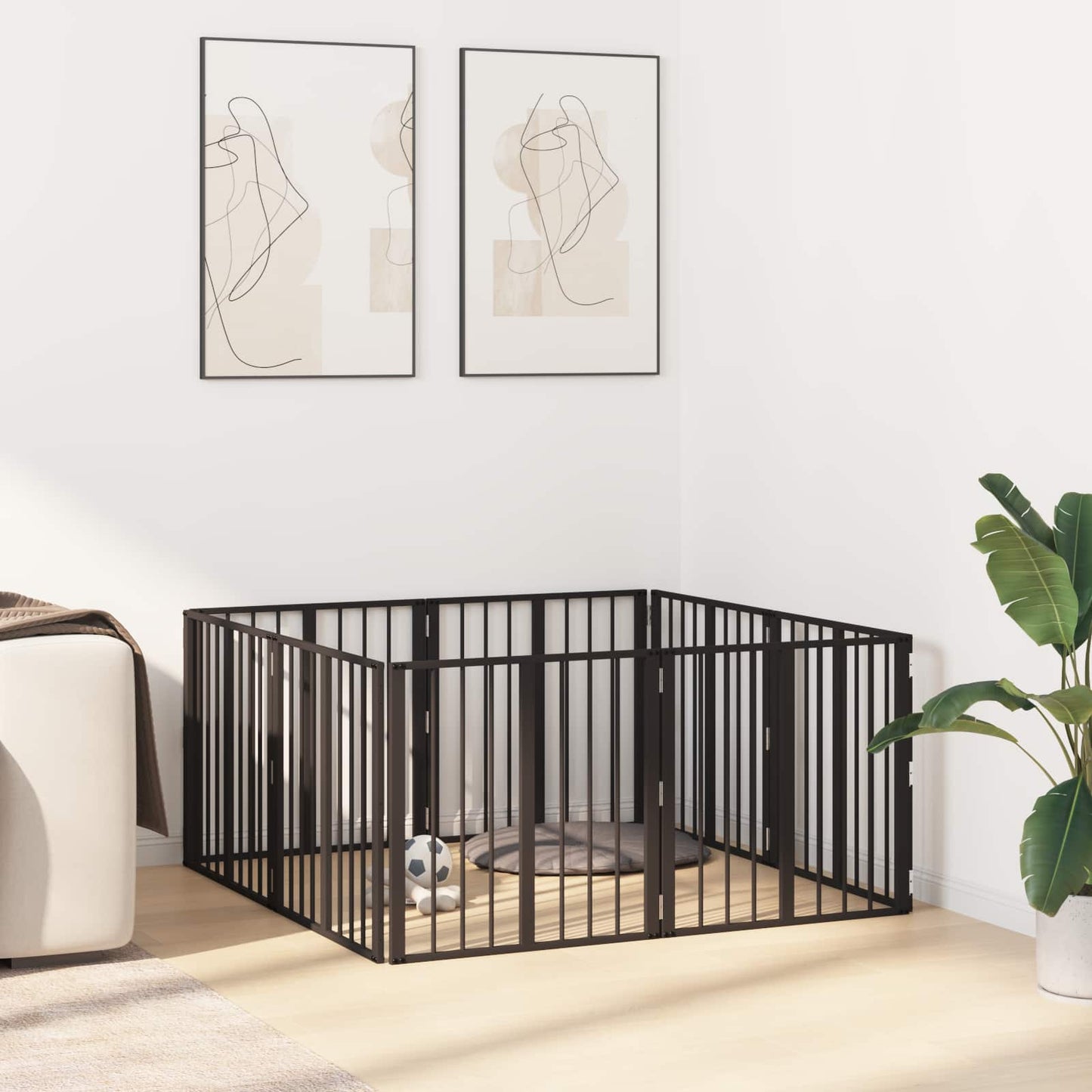 Hundedør 8 pcs Sort 60 x 60 cm Galvaniseret stål