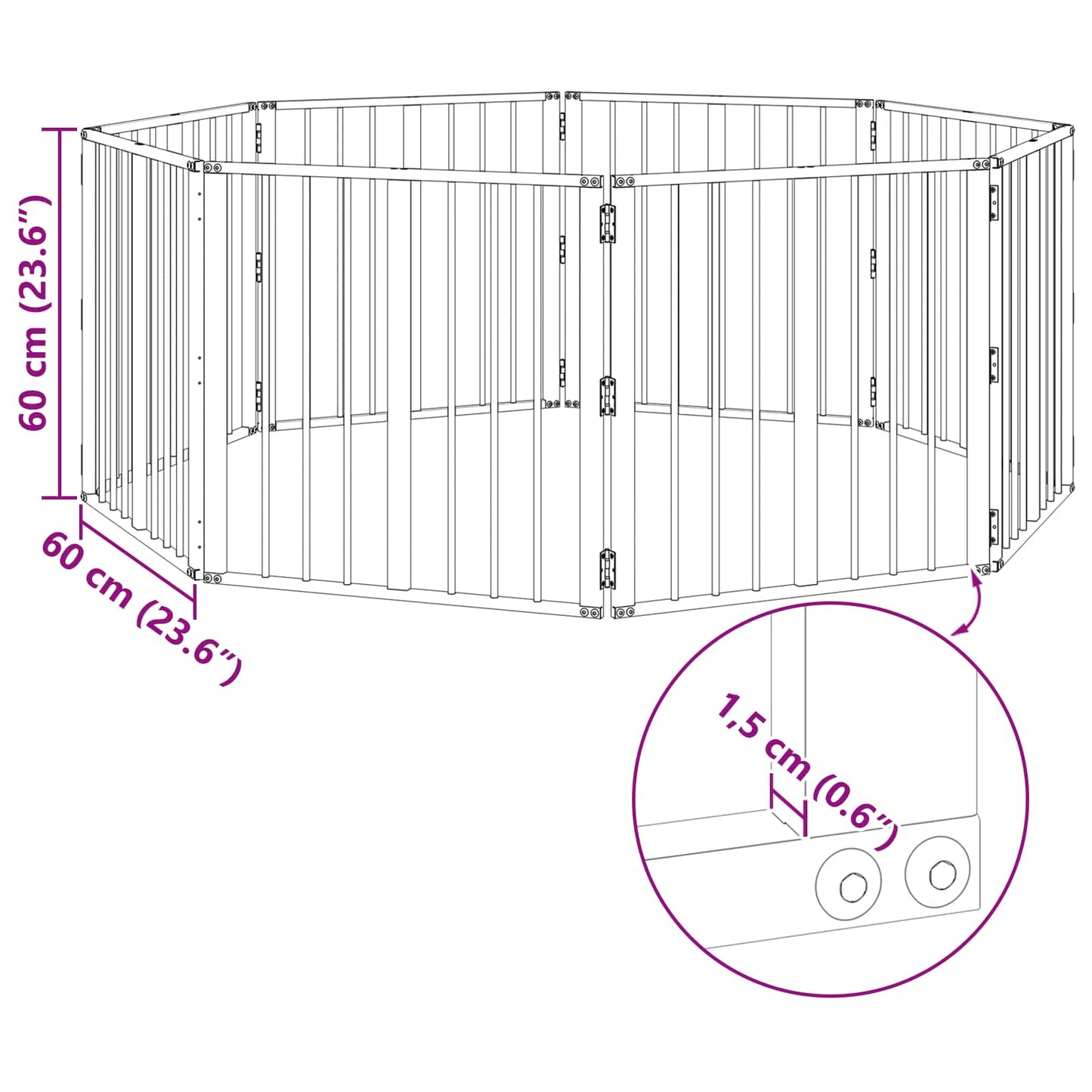 Hundedør 8 pcs Sort 60 x 60 cm Galvaniseret stål
