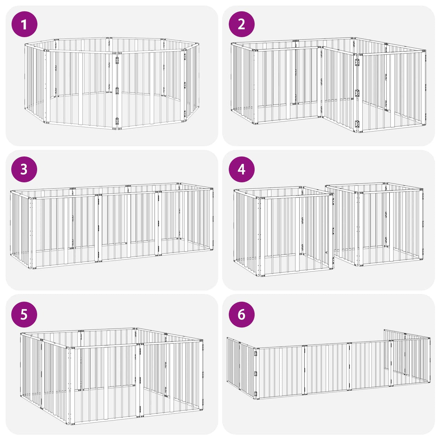 Hundedør 8 pcs Sort 60 x 60 cm Galvaniseret stål