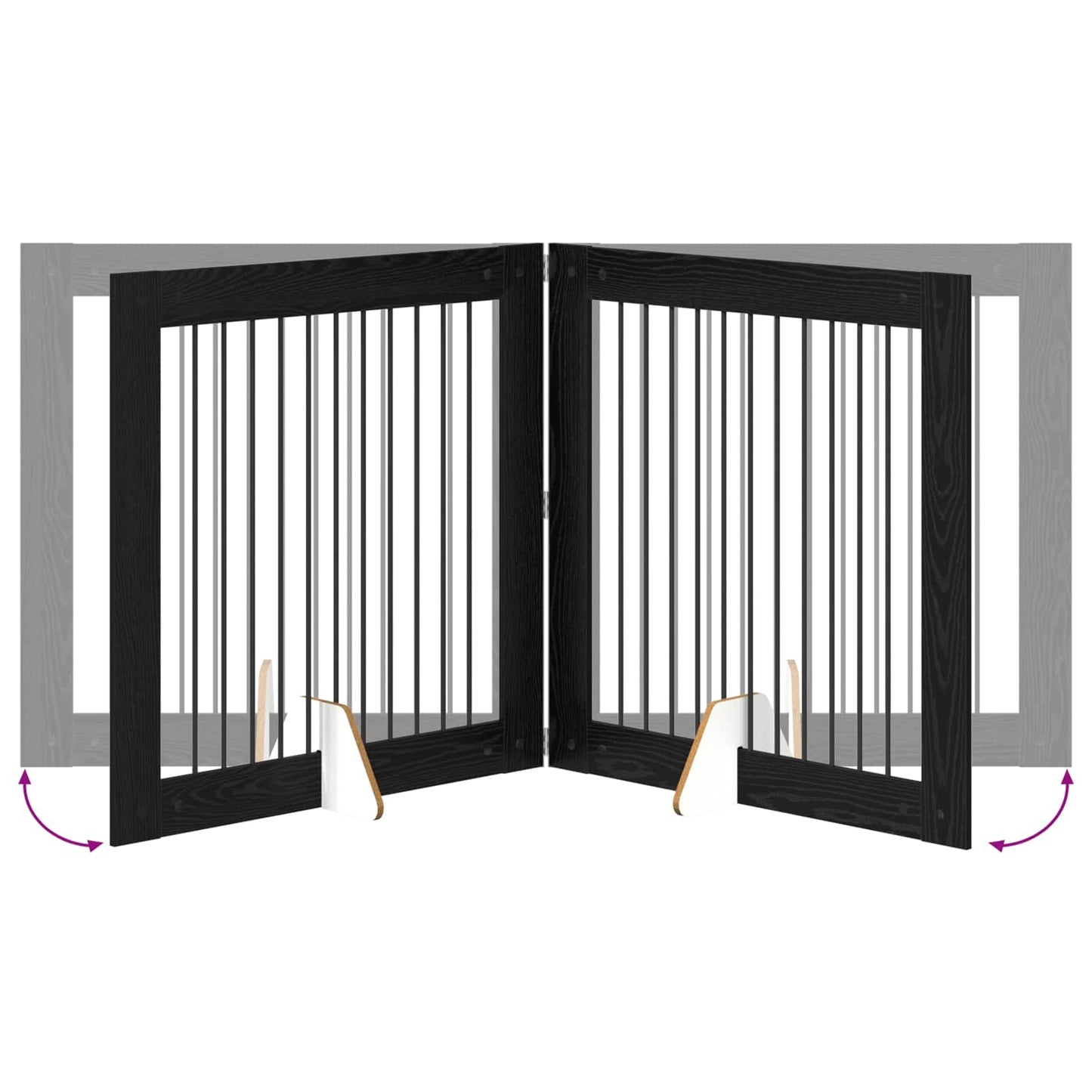 Sammenklappelig hundegitter med stativer 4 pcs Sort eg 401 cm