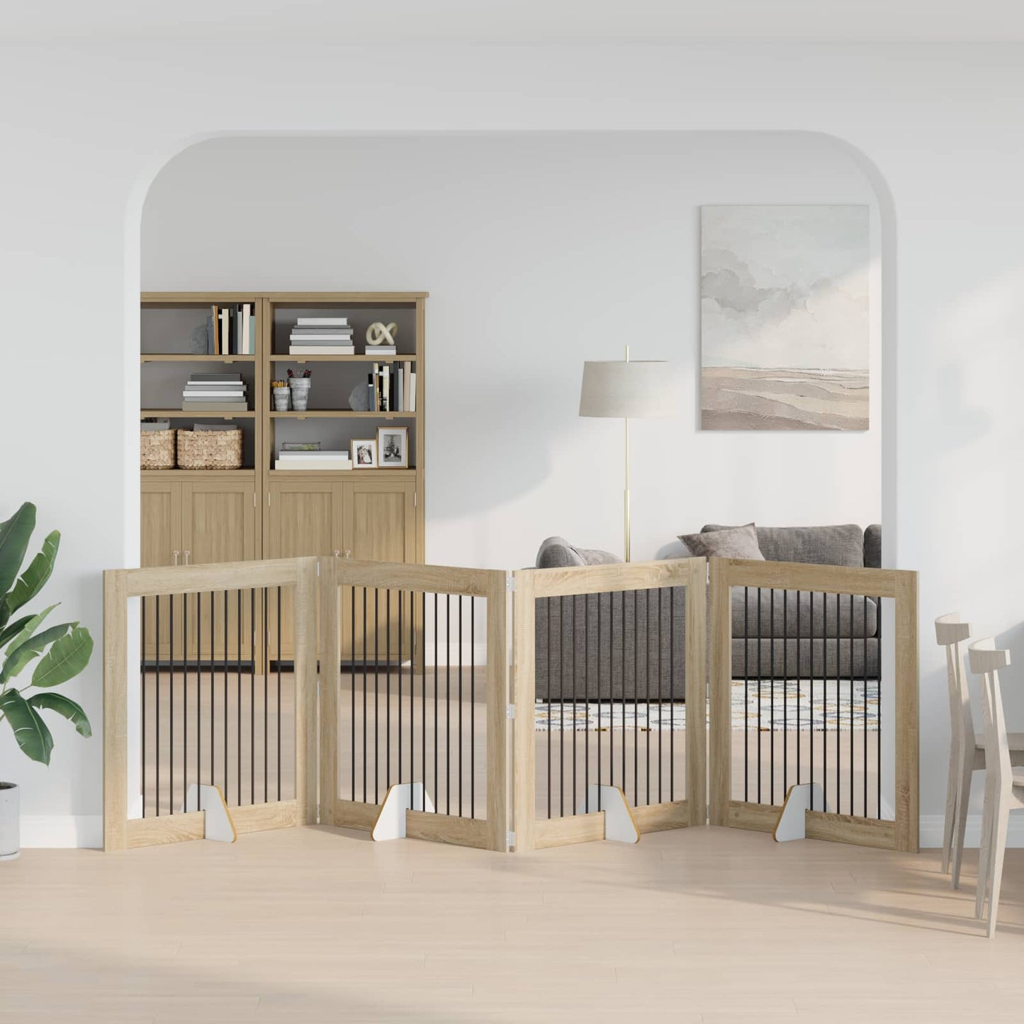 Sammenklappelig hundegitter med stativer 4 pcs Sonoma-eg 401 cm