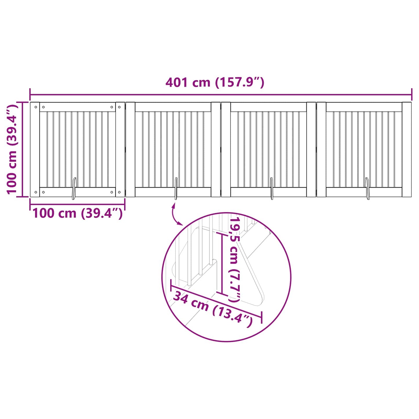 Sammenklappelig hundegitter med stativer 4 pcs Sonoma-eg 401 cm