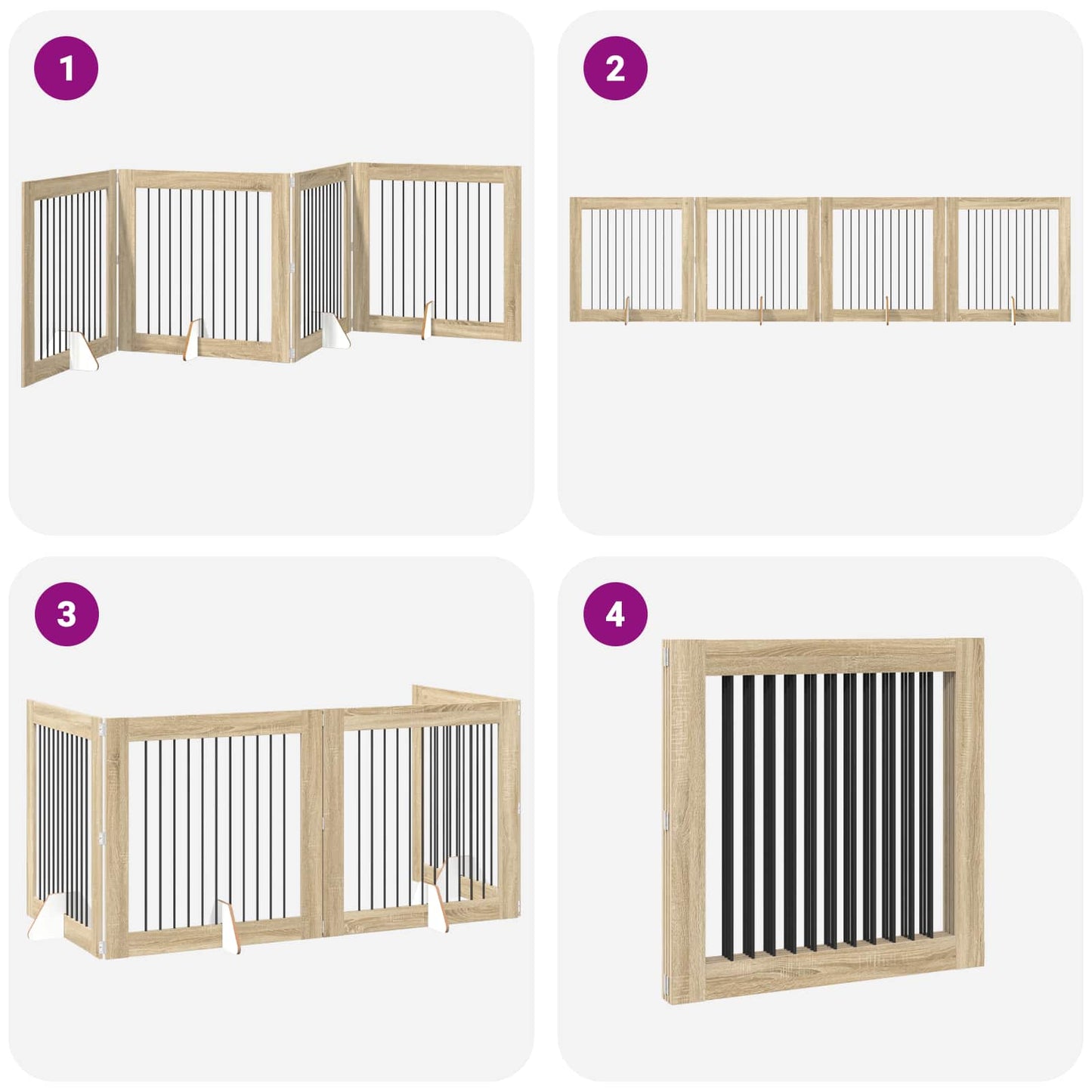 Sammenklappelig hundegitter med stativer 4 pcs Sonoma-eg 401 cm