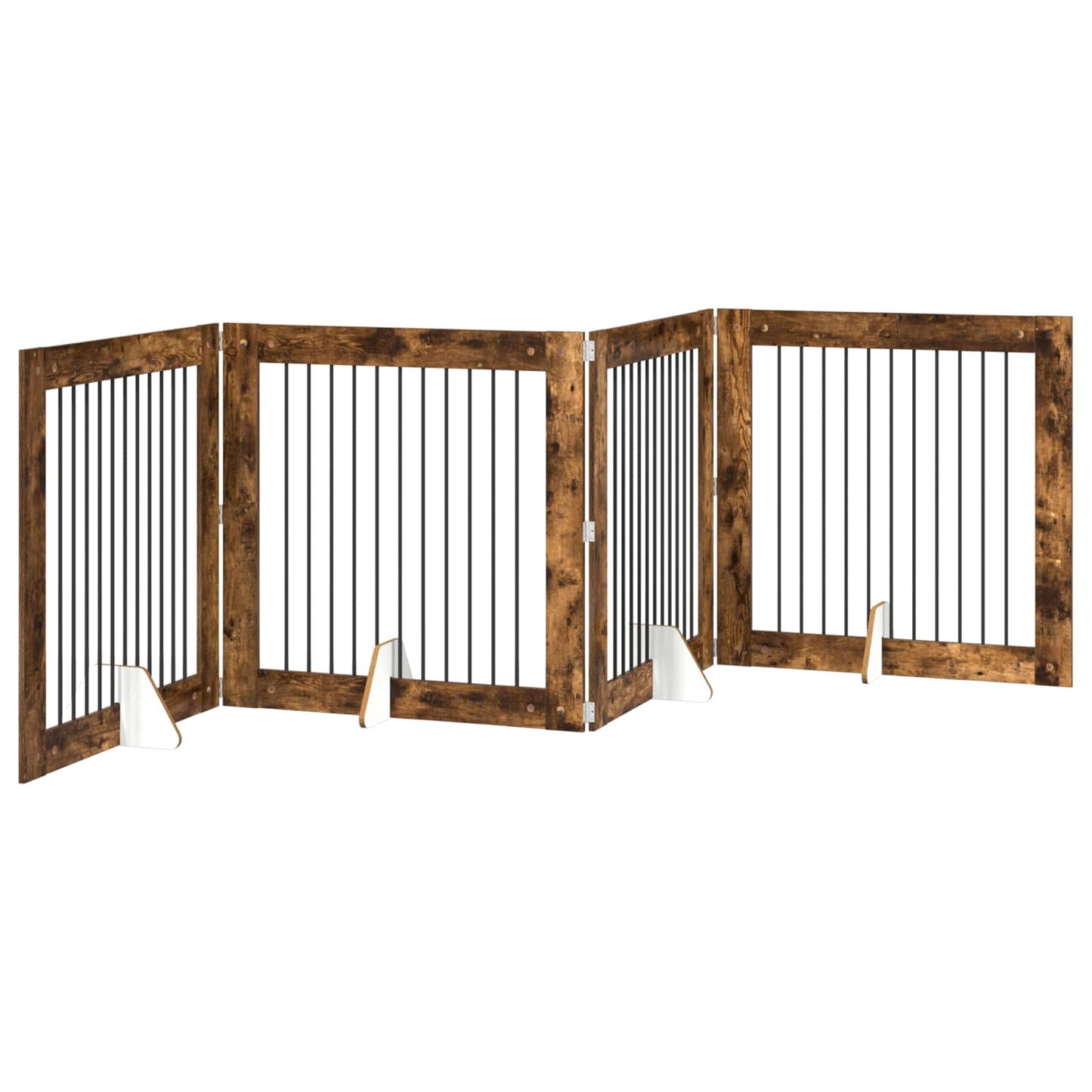 Sammenklappelig hundegitter med stativer 4 pcs Røget eg 401 cm