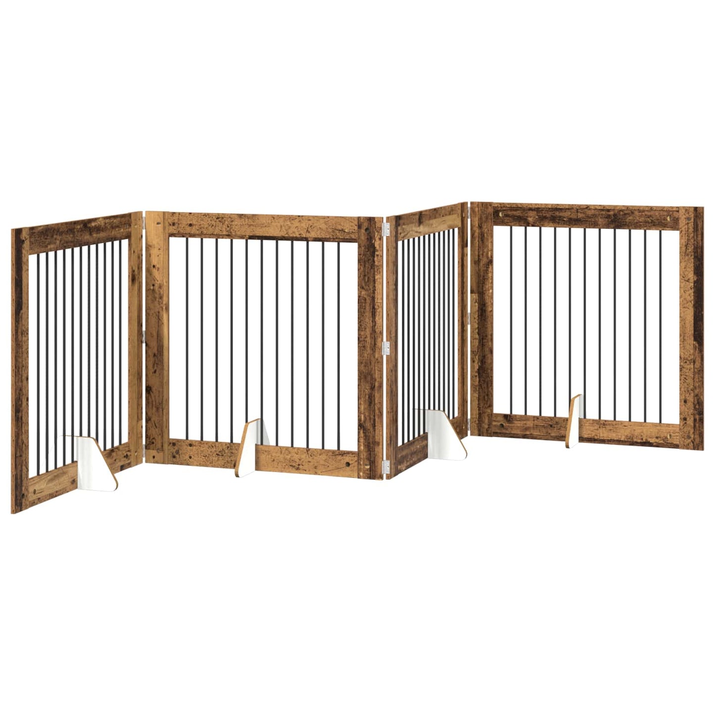 Sammenklappelig hundegitter med stativer 4 pcs Gammelt træ
