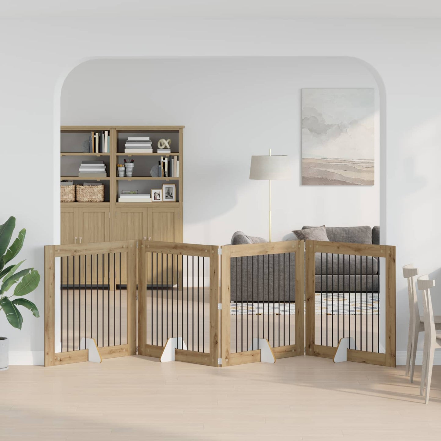 Sammenklappelig hundegitter med stativer 4 pcs Artisan-eg