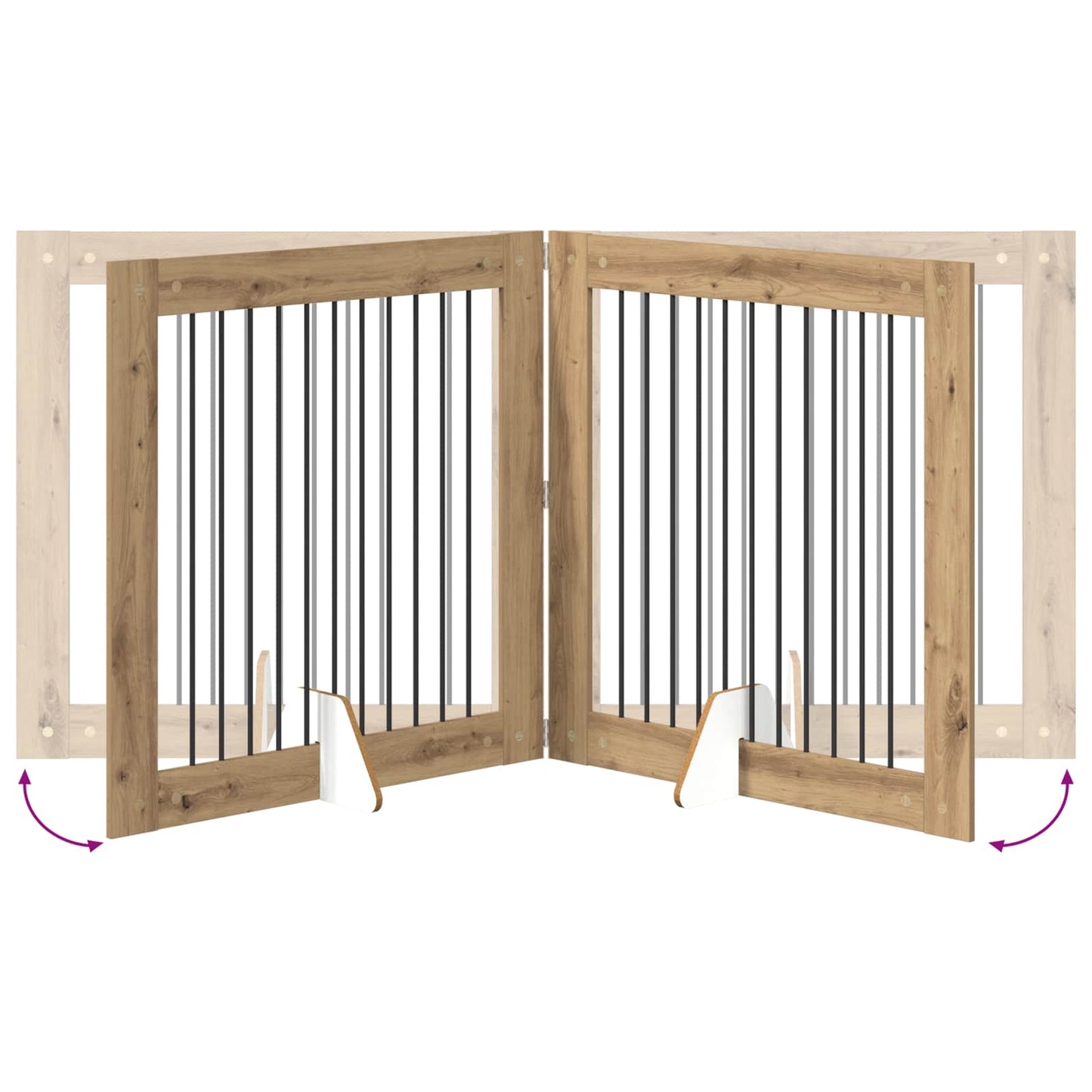 Sammenklappelig hundegitter med stativer 4 pcs Artisan-eg