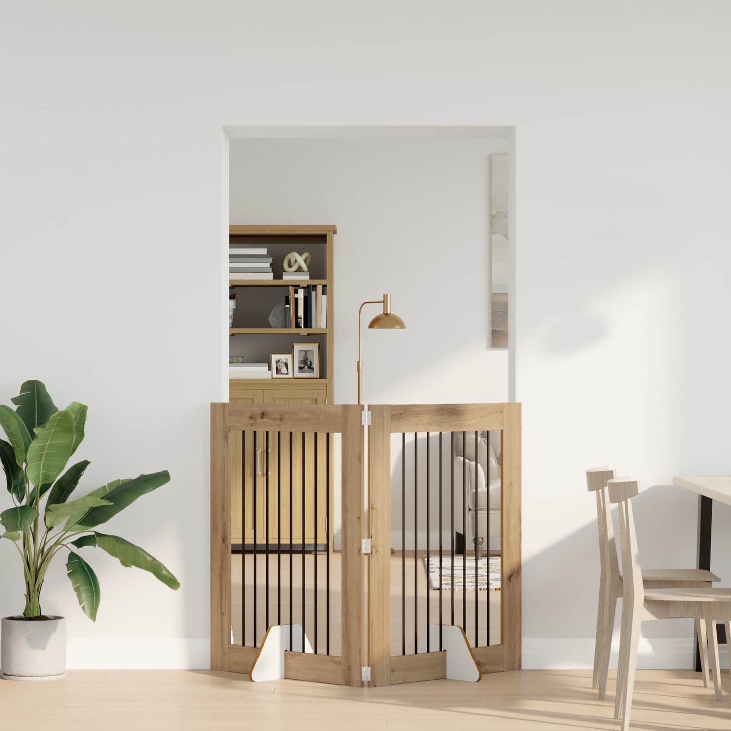 Sammenklappelig hundegitter med stativer 2 pcs Artisan-eg