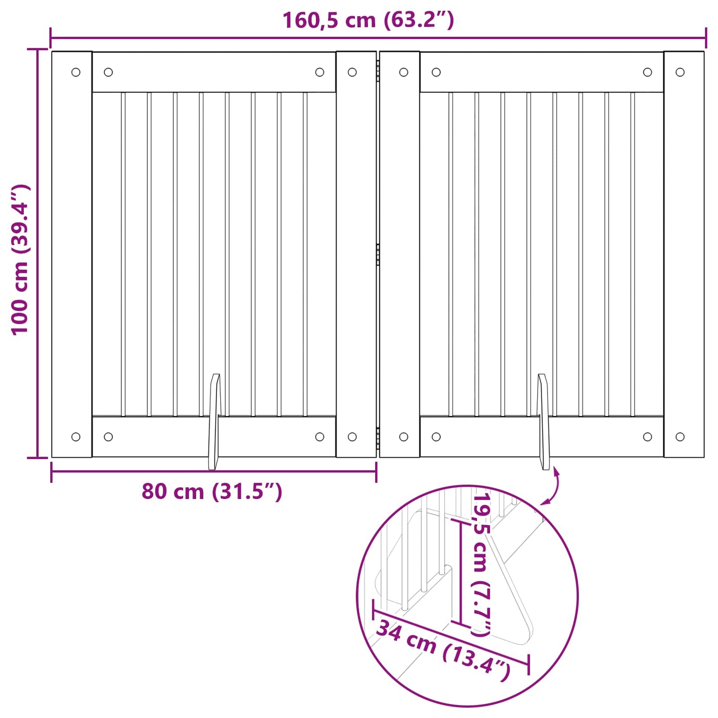 Sammenklappelig hundegitter med stativer 2 pcs Artisan-eg