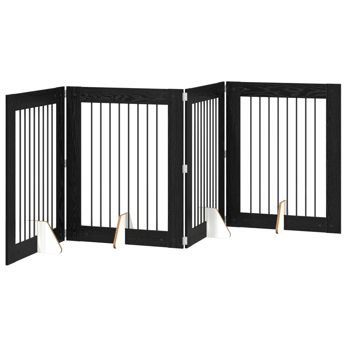 Sammenklappelig hundegitter med stativer 4 pcs Sort eg 321 cm