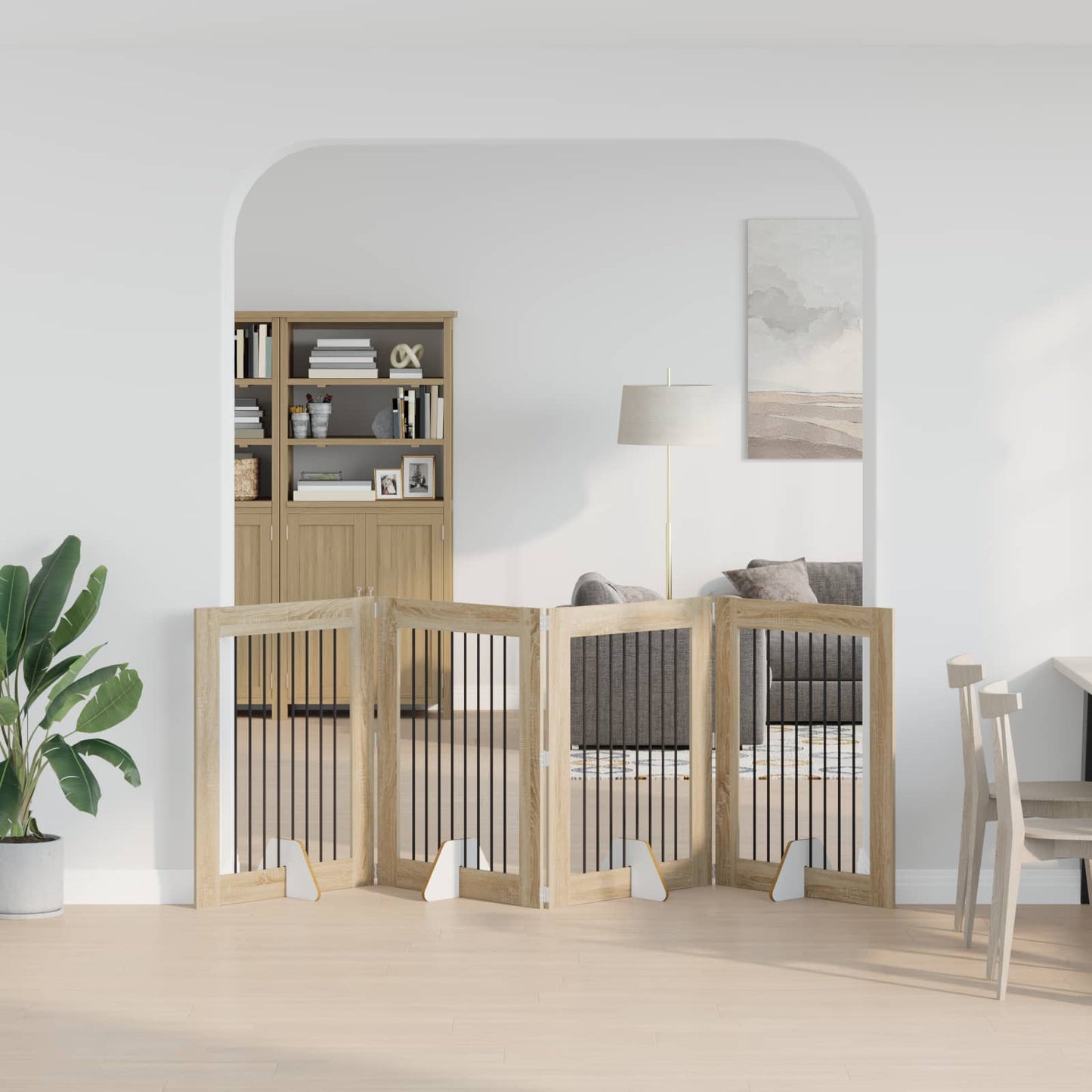 Sammenklappelig hundegitter med stativer 4 pcs Sonoma-eg 321 cm