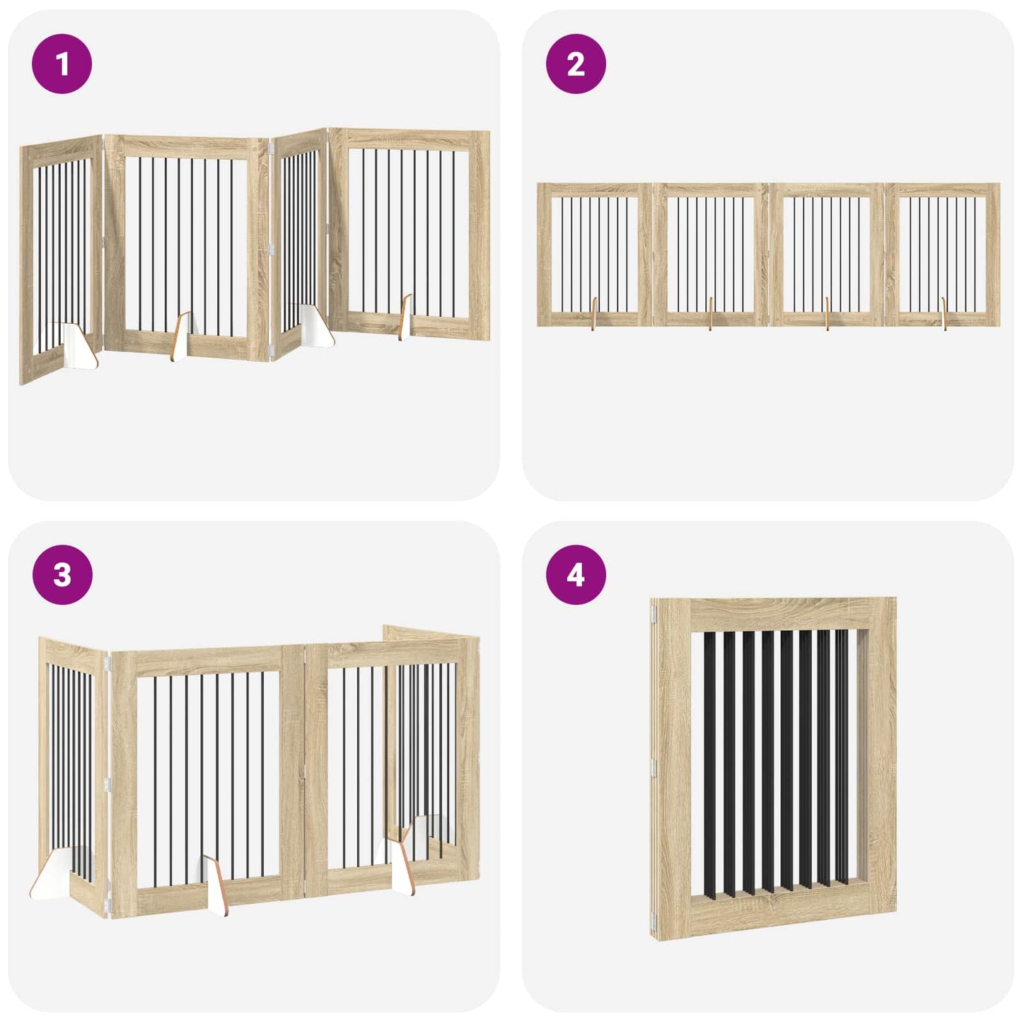 Sammenklappelig hundegitter med stativer 4 pcs Sonoma-eg 321 cm