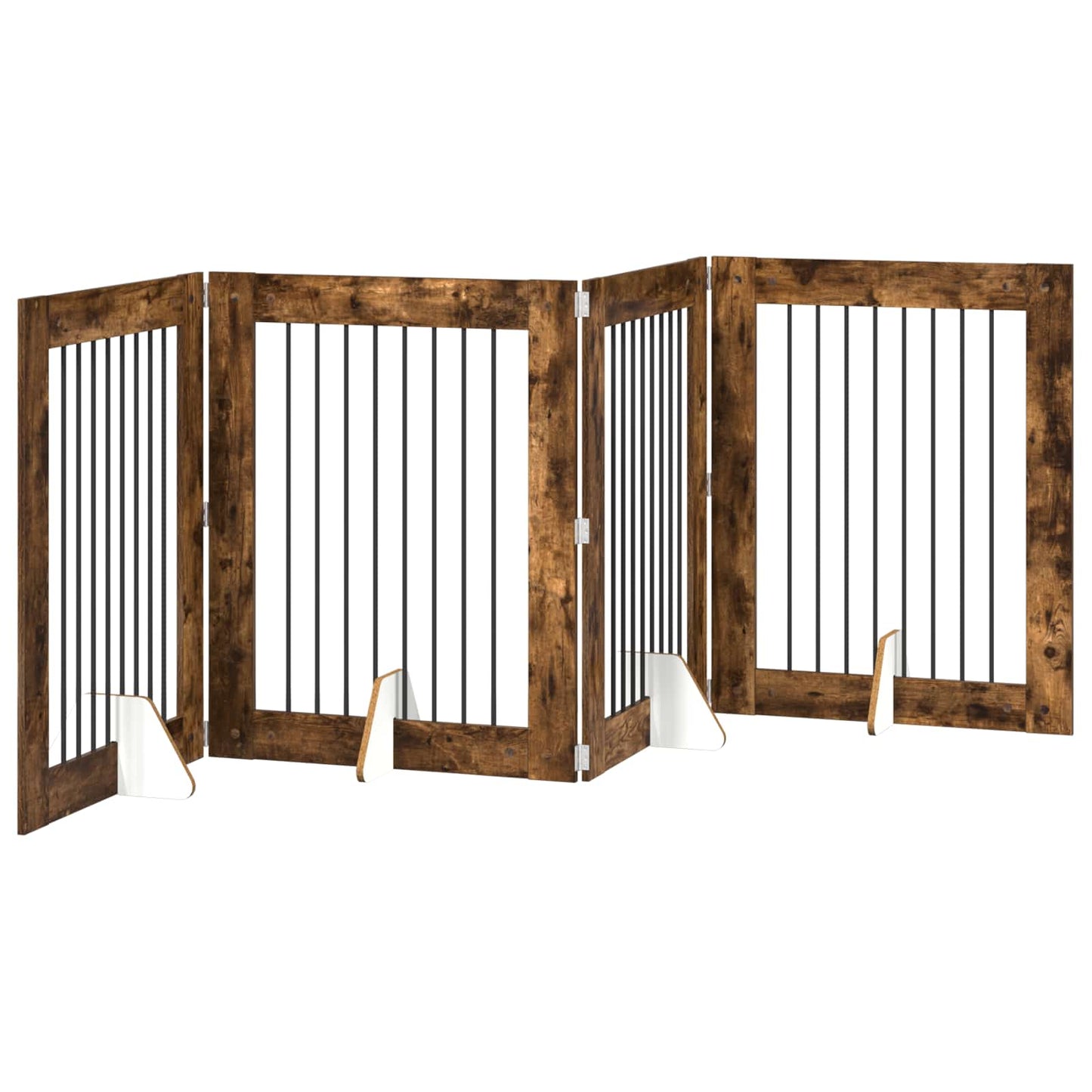 Sammenklappelig hundegitter med stativer 4 pcs Røget eg 321 cm