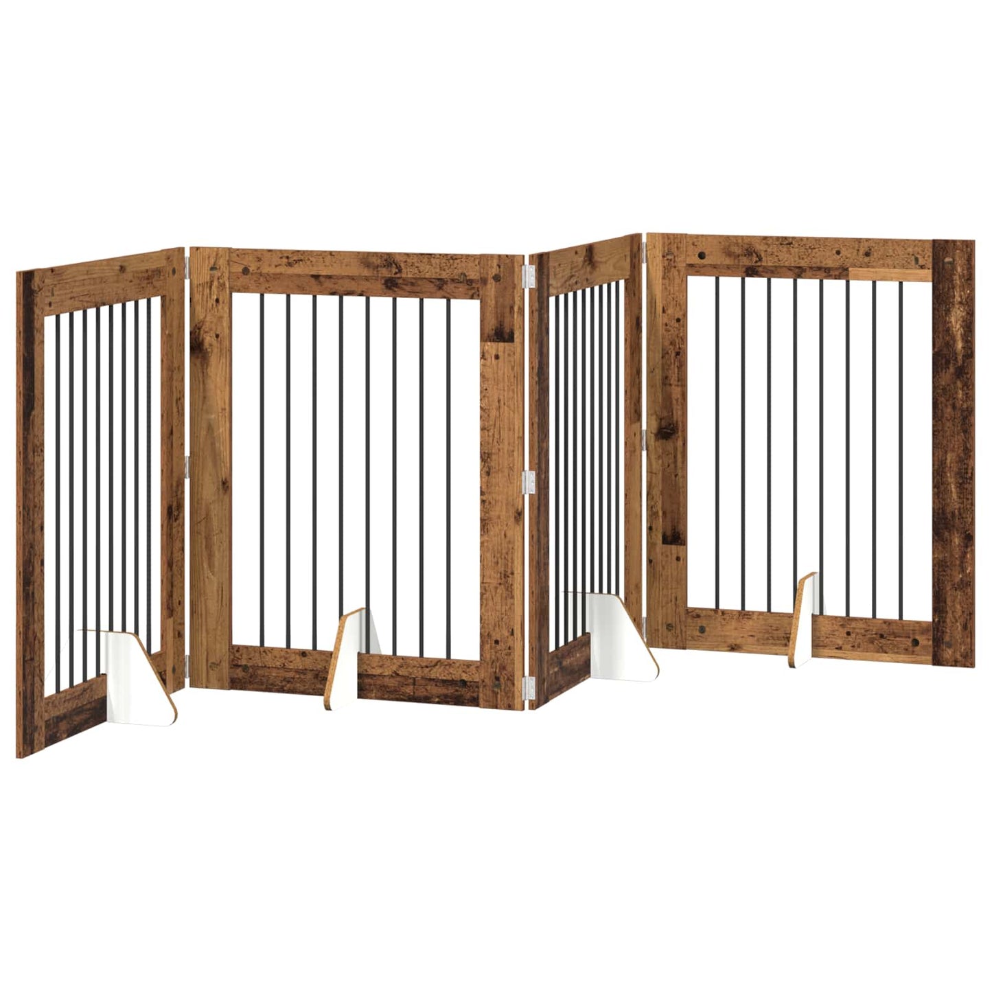 Sammenklappelig hundegitter med stativer 4 pcs Gammelt træ
