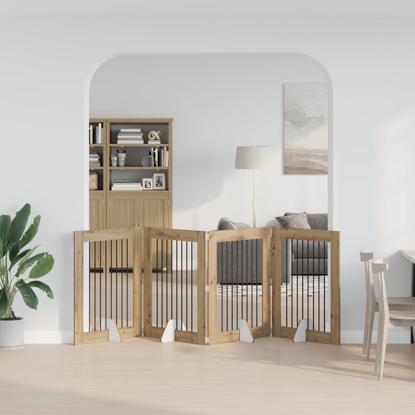 Sammenklappelig hundegitter med stativer 4 pcs Artisan-eg