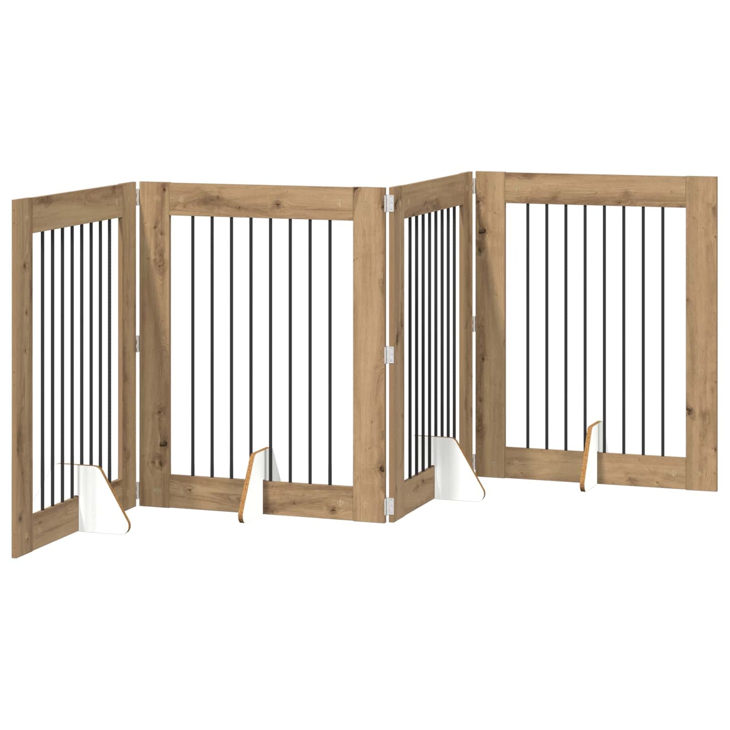 Sammenklappelig hundegitter med stativer 4 pcs Artisan-eg