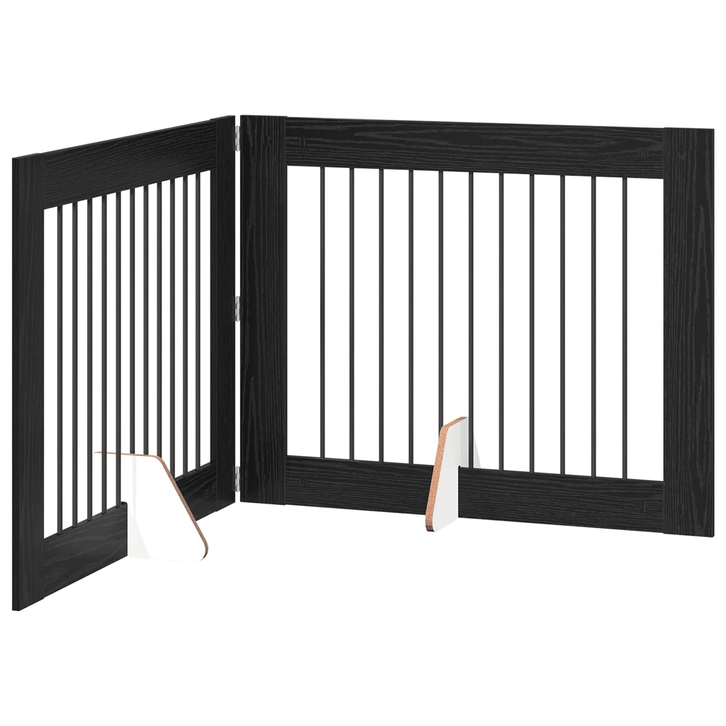 Sammenklappelig hundegitter med stativer 2 pcs Sort eg 200,5 cm