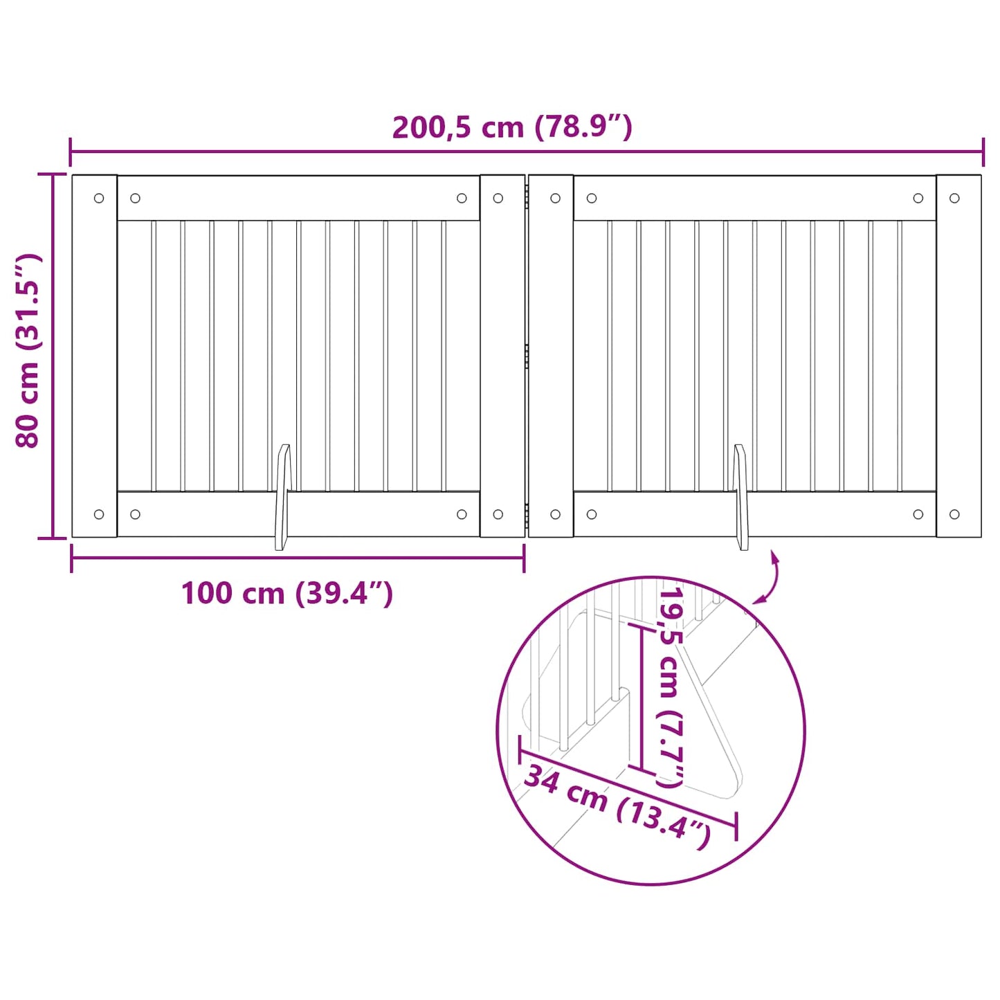 Sammenklappelig hundegitter med stativer 2 pcs Sonoma-eg