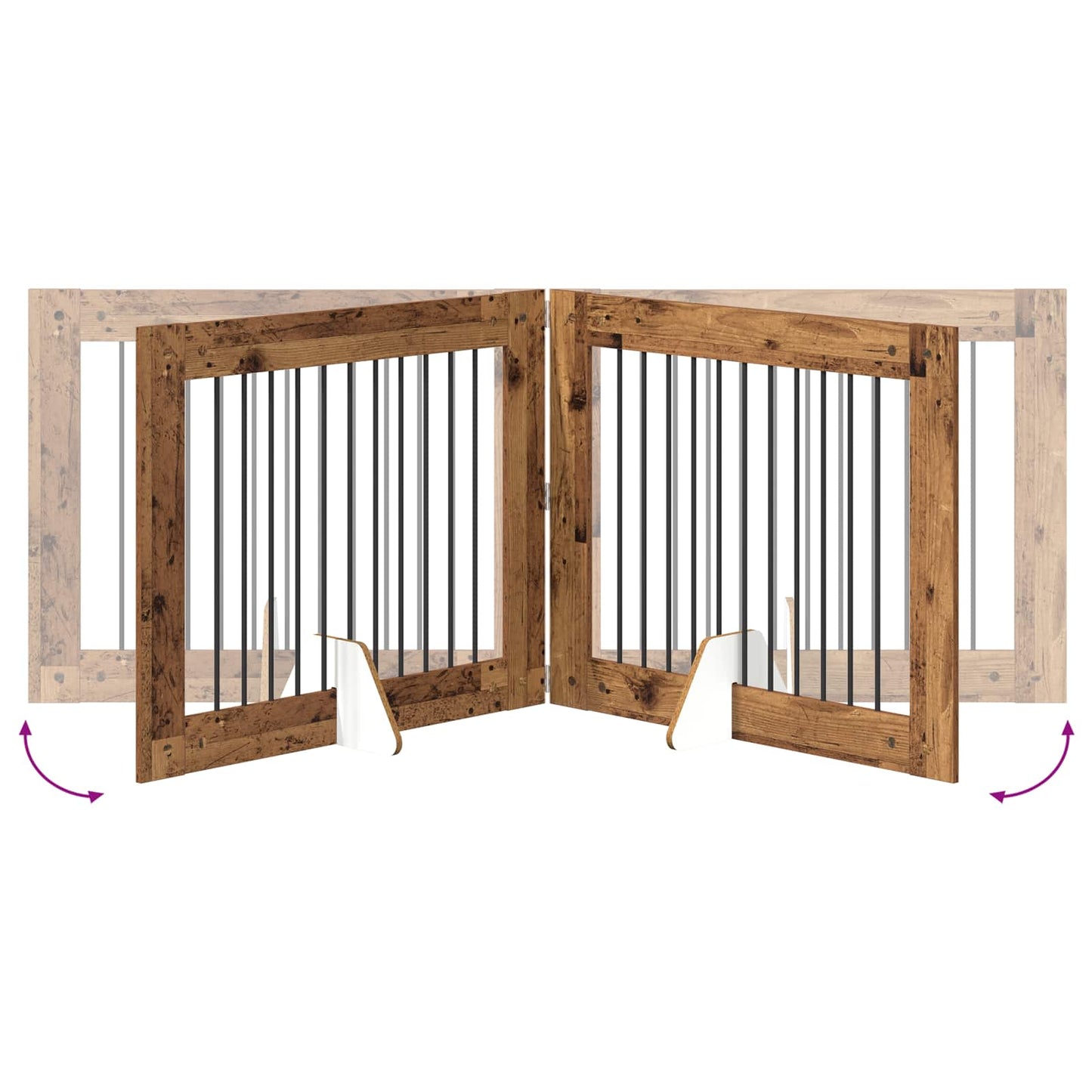 Sammenklappelig hundegitter med stativer 2 pcs Gammelt træ