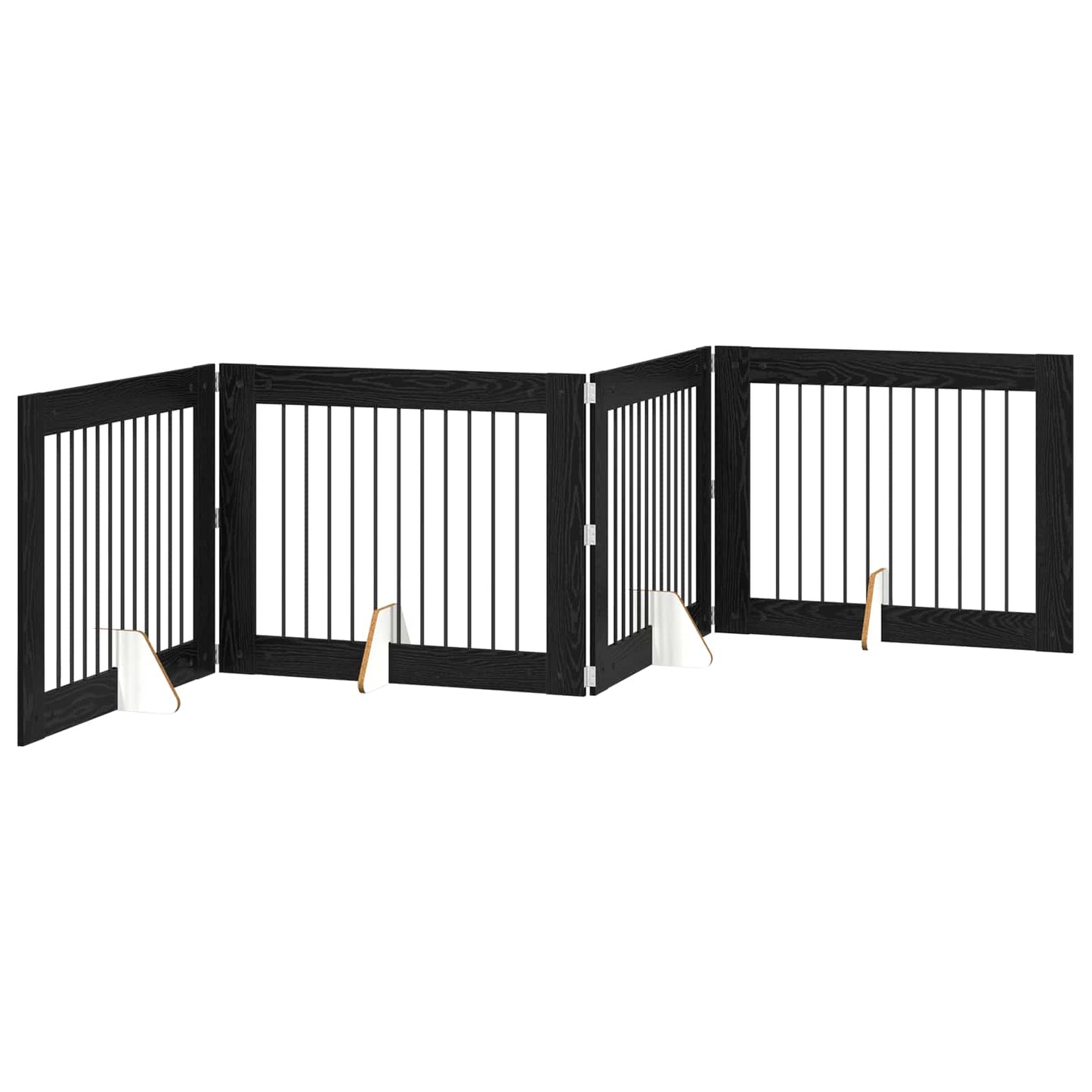 Sammenklappelig hundegitter med stativer 4 pcs Sort eg 401 cm