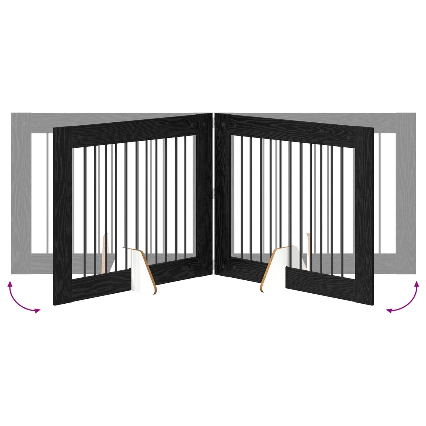 Sammenklappelig hundegitter med stativer 4 pcs Sort eg 401 cm