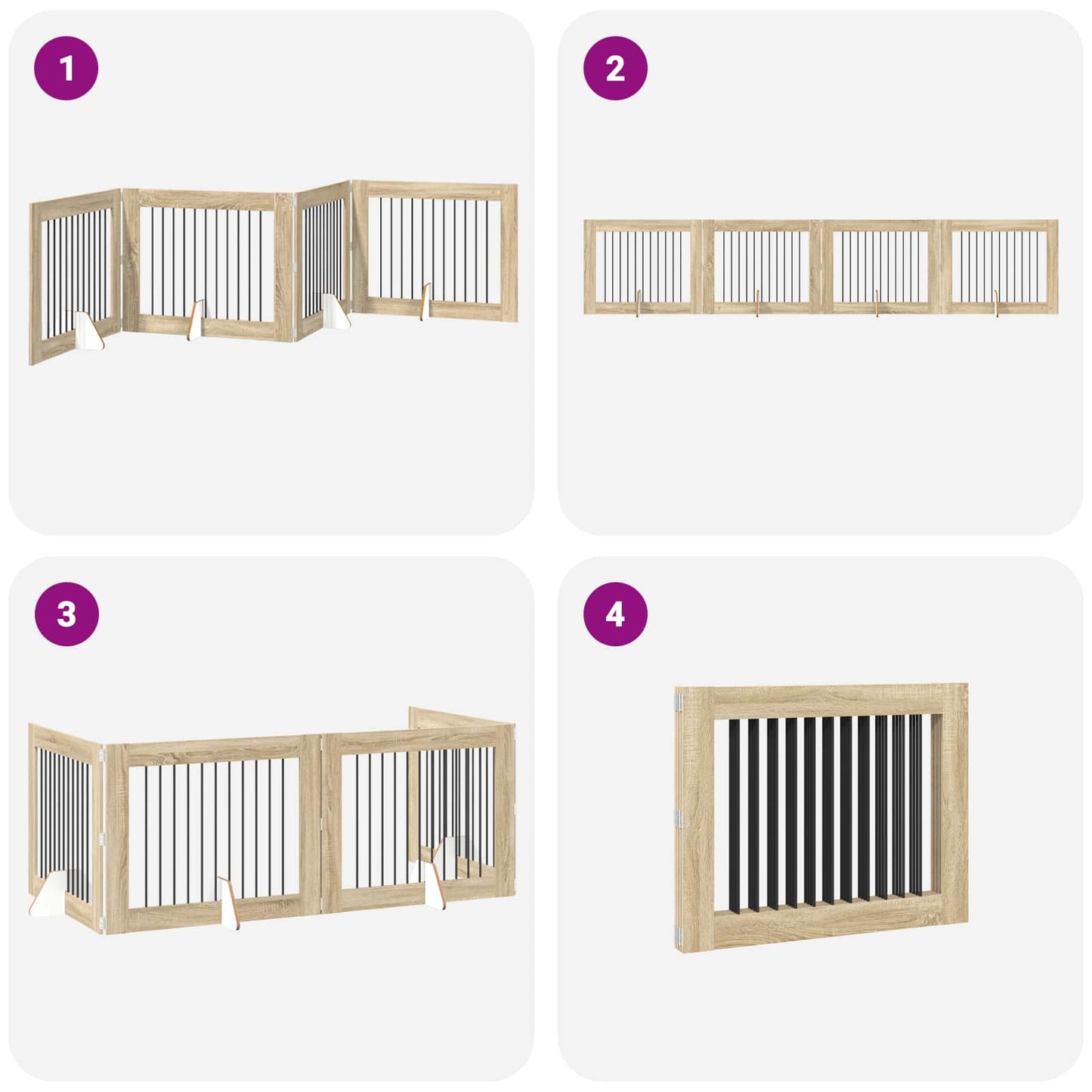 Sammenklappelig hundegitter med stativer 4 pcs Sonoma-eg 401 cm