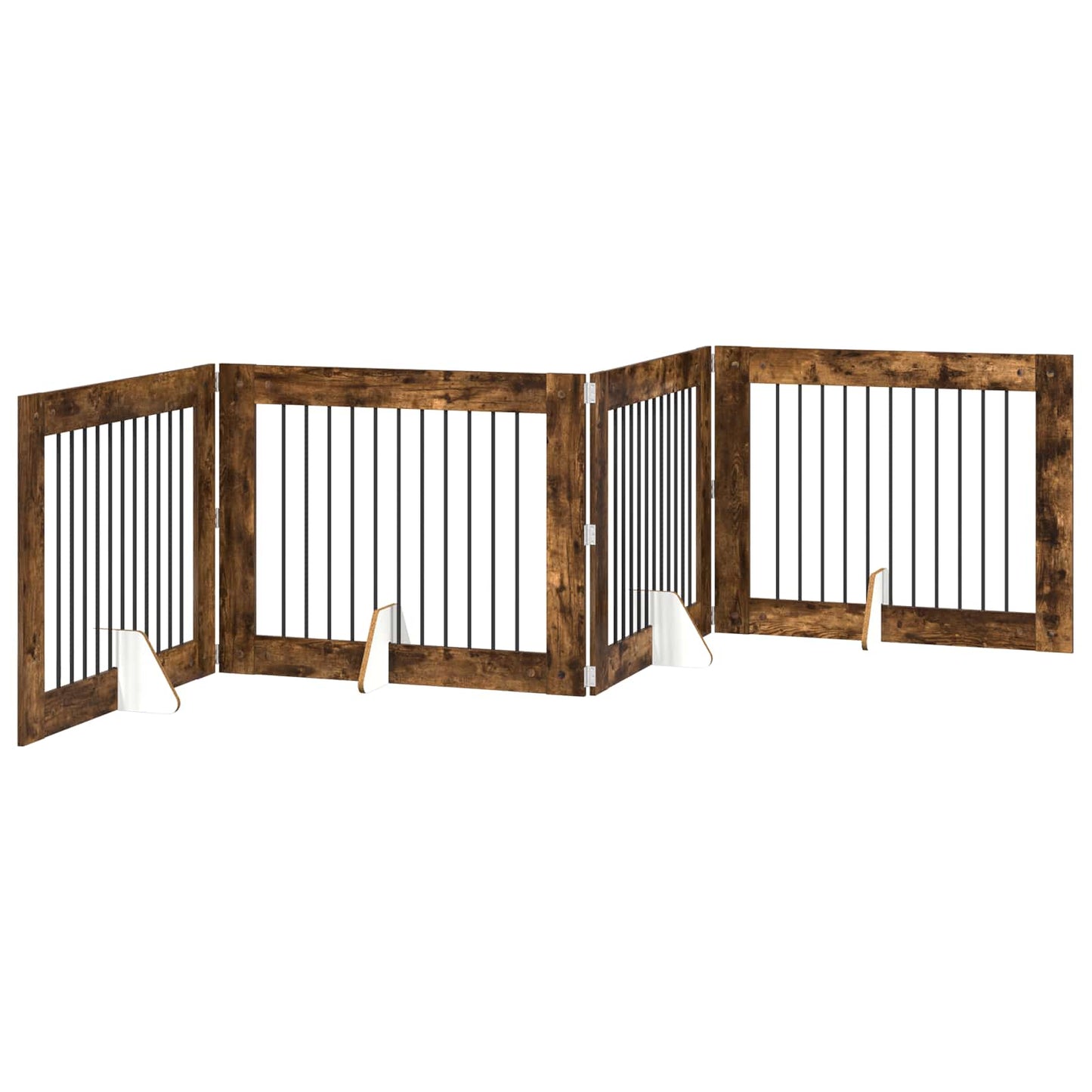 Sammenklappelig hundegitter med stativer 4 pcs Røget eg 401 cm