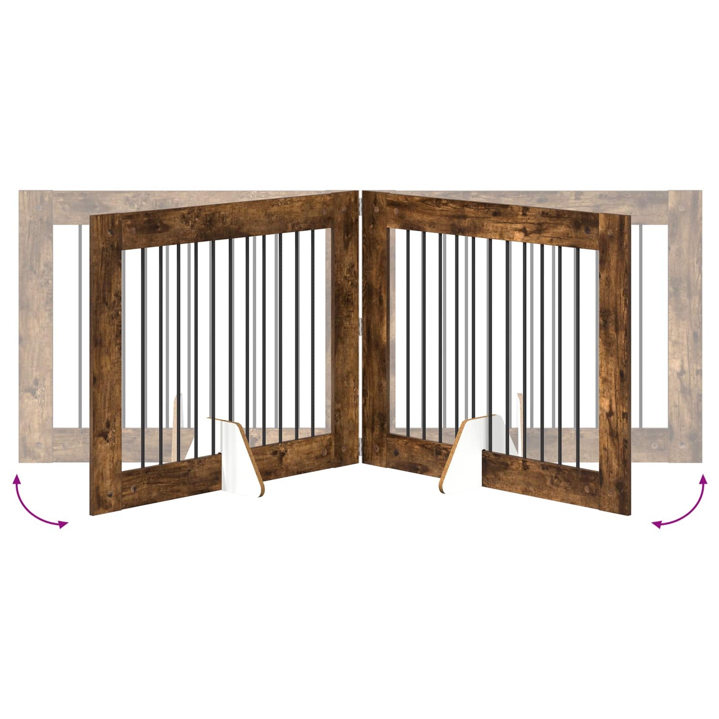 Sammenklappelig hundegitter med stativer 4 pcs Røget eg 401 cm