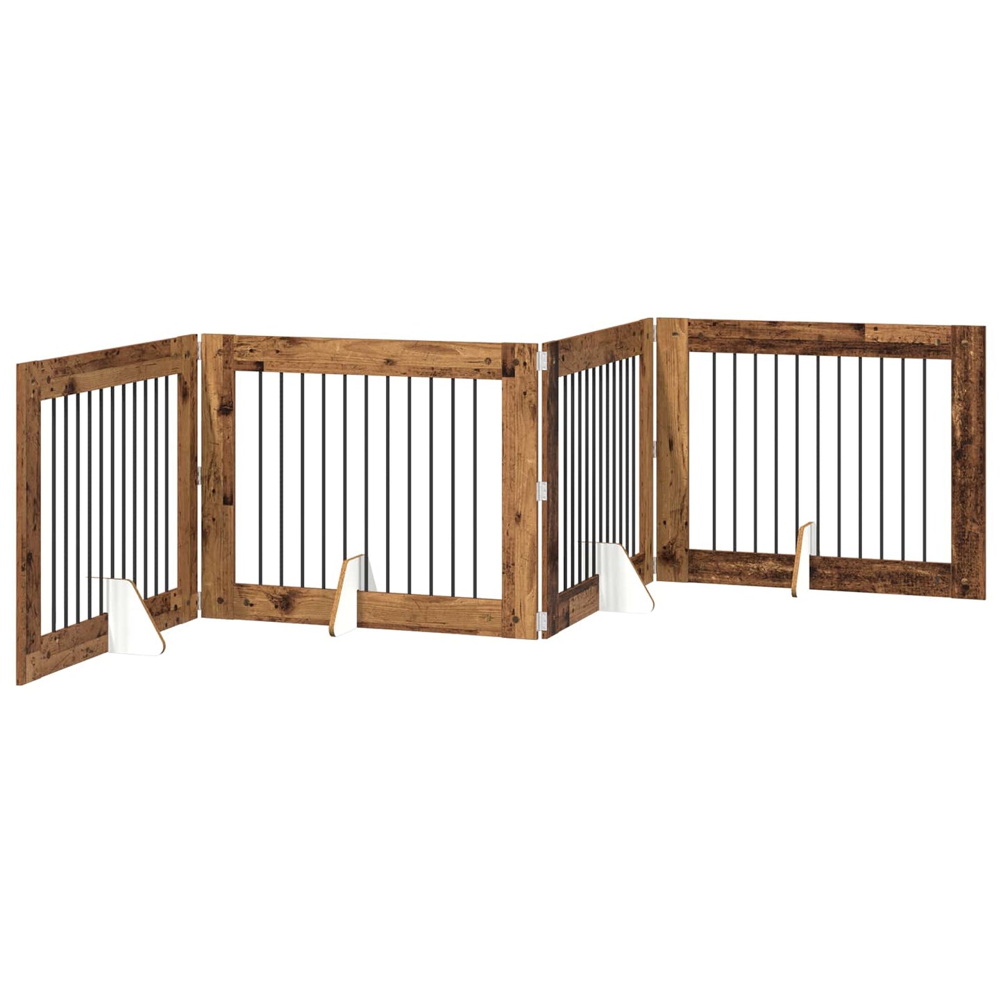 Sammenklappelig hundegitter med stativer 4 pcs Gammelt træ