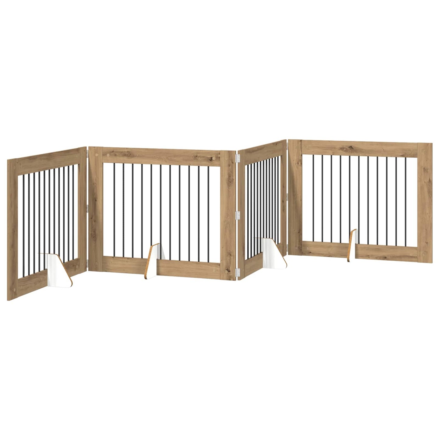 Sammenklappelig hundegitter med stativer 4 pcs Artisan-eg