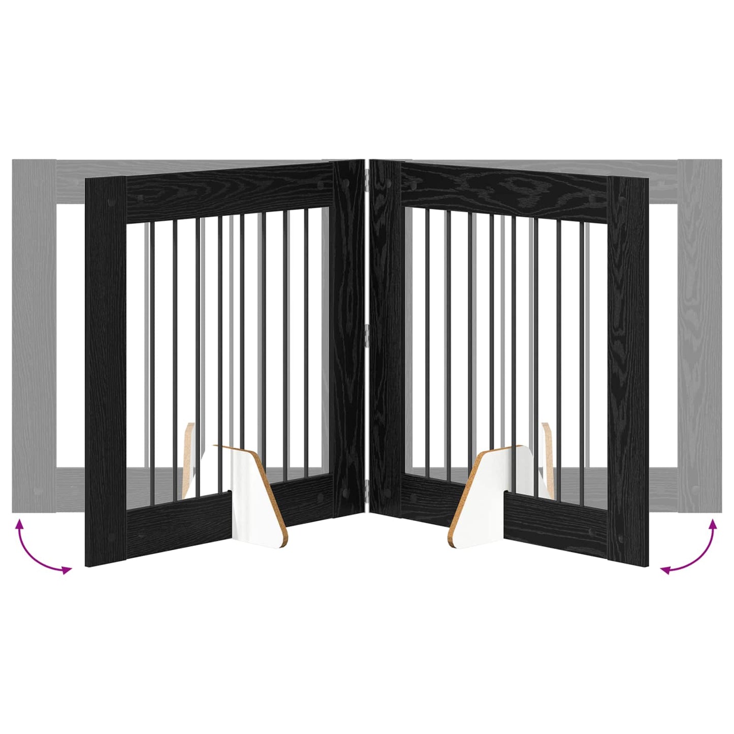Sammenklappelig hundegitter med stativer 2 pcs Sort eg 160,5 cm
