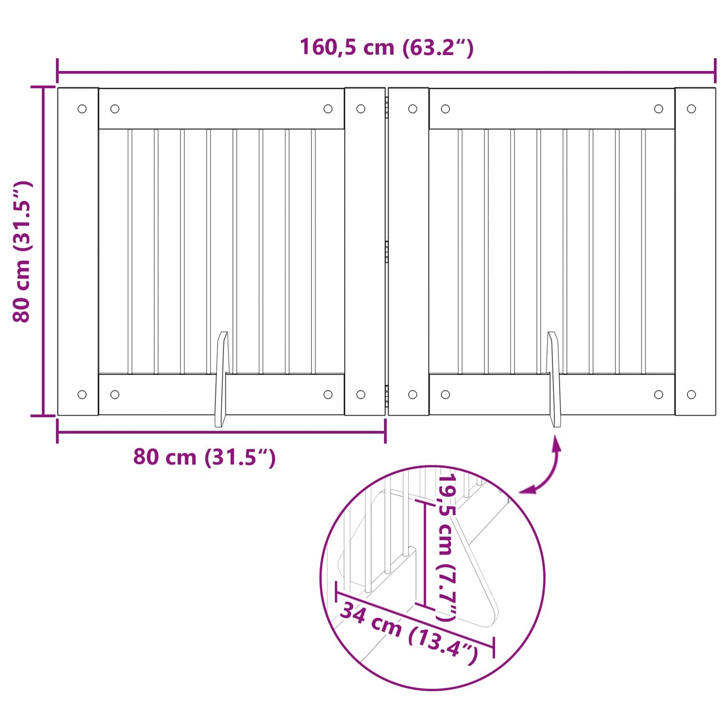 Sammenklappelig hundegitter med stativer 2 stk. Artisan-eg