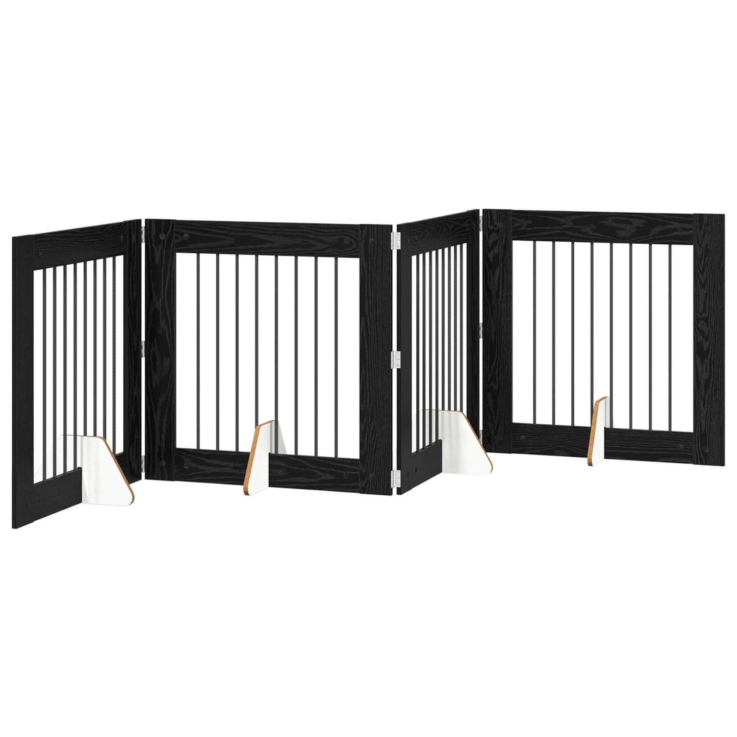Sammenklappelig hundegitter med stativer 4 pcs Sort eg 321 cm