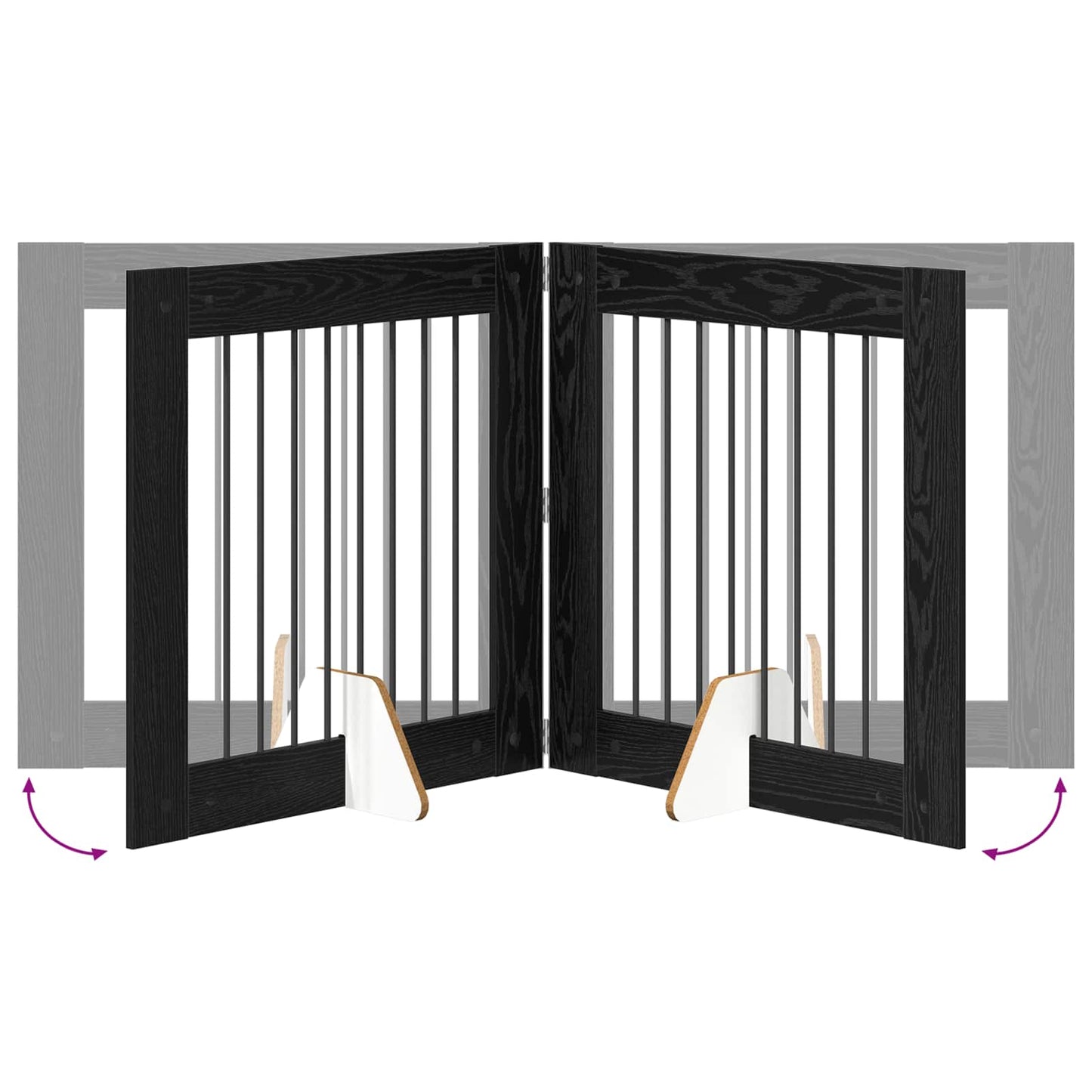 Sammenklappelig hundegitter med stativer 4 pcs Sort eg 321 cm