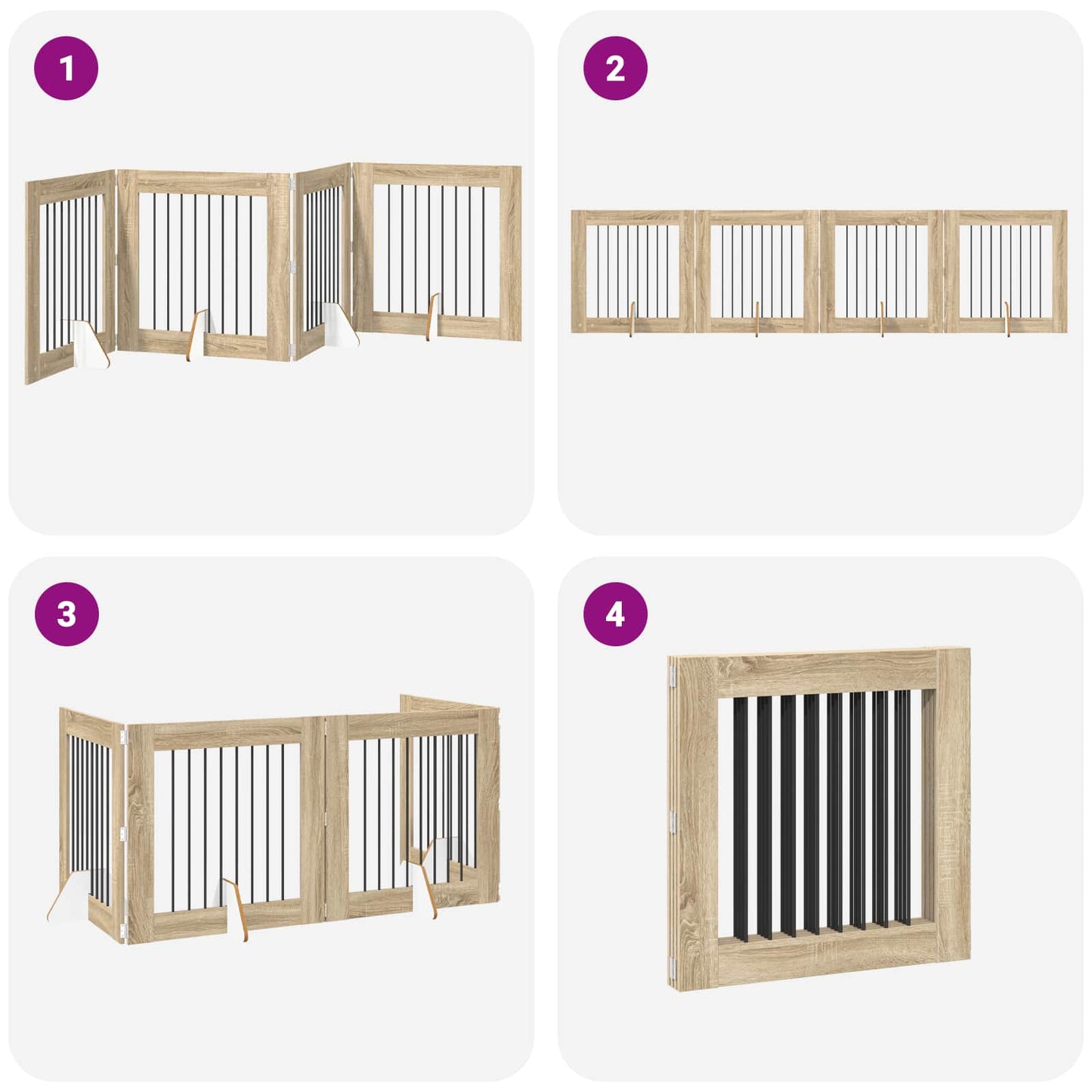 Sammenklappelig hundegitter med stativer 4 pcs Sonoma-eg 321 cm