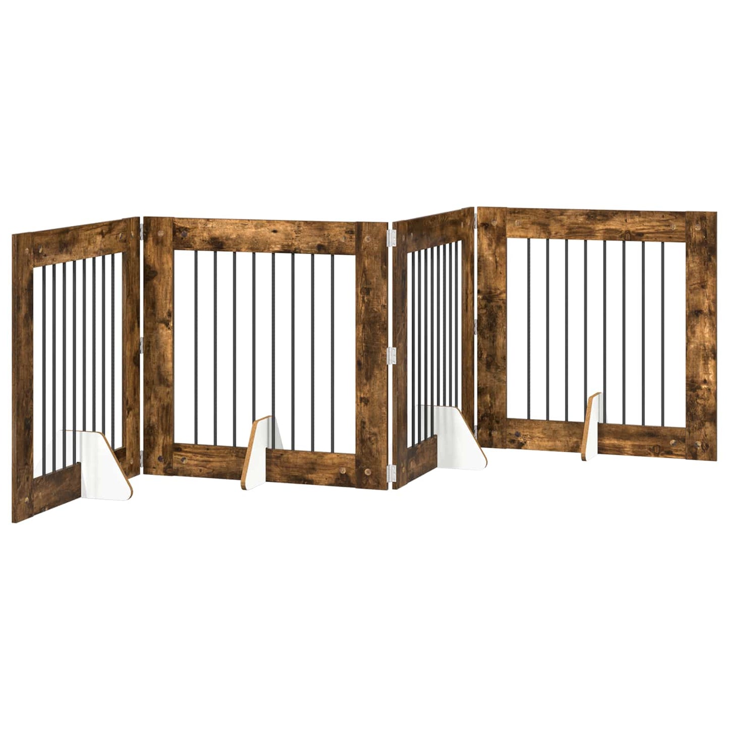 Sammenklappelig hundegitter med stativer 4 pcs Røget eg 321 cm