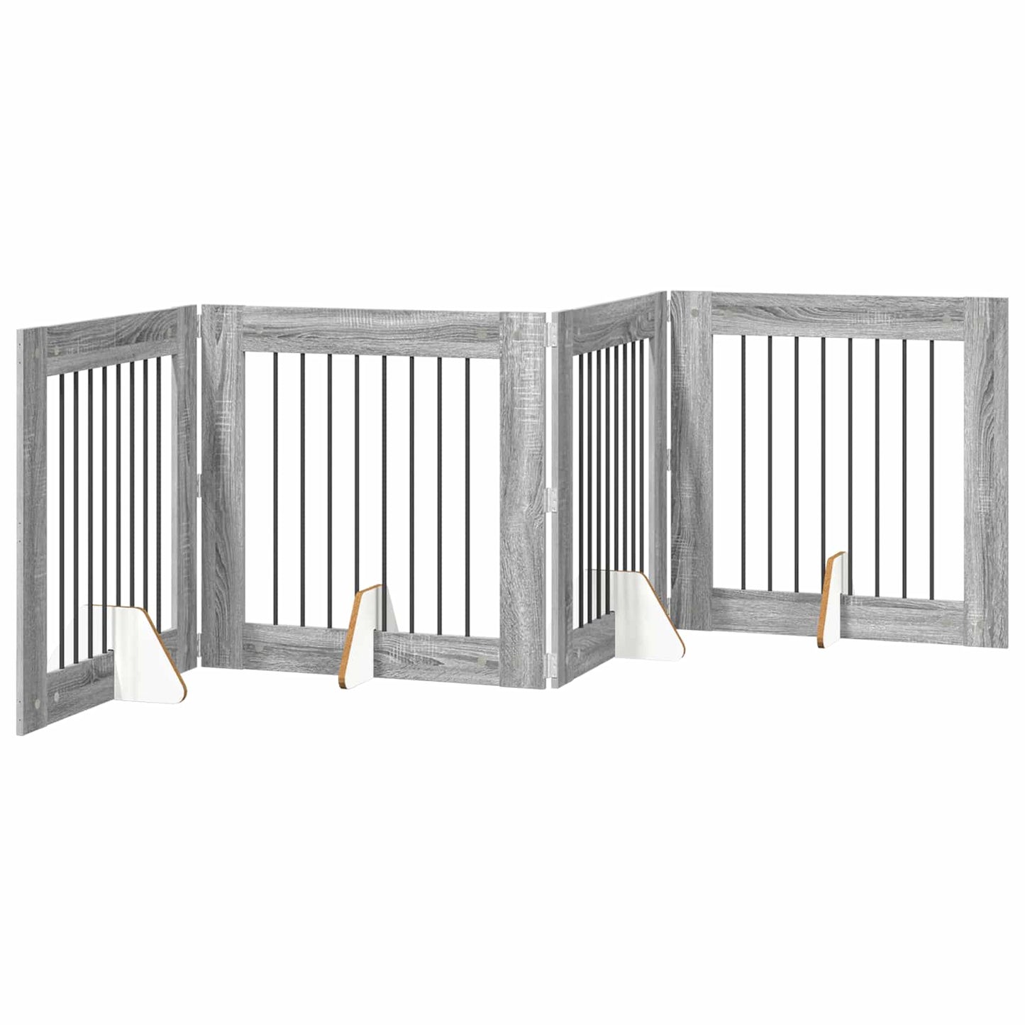Sammenklappelig hundegitter med stativer 4 pcs Grå sonoma-eg