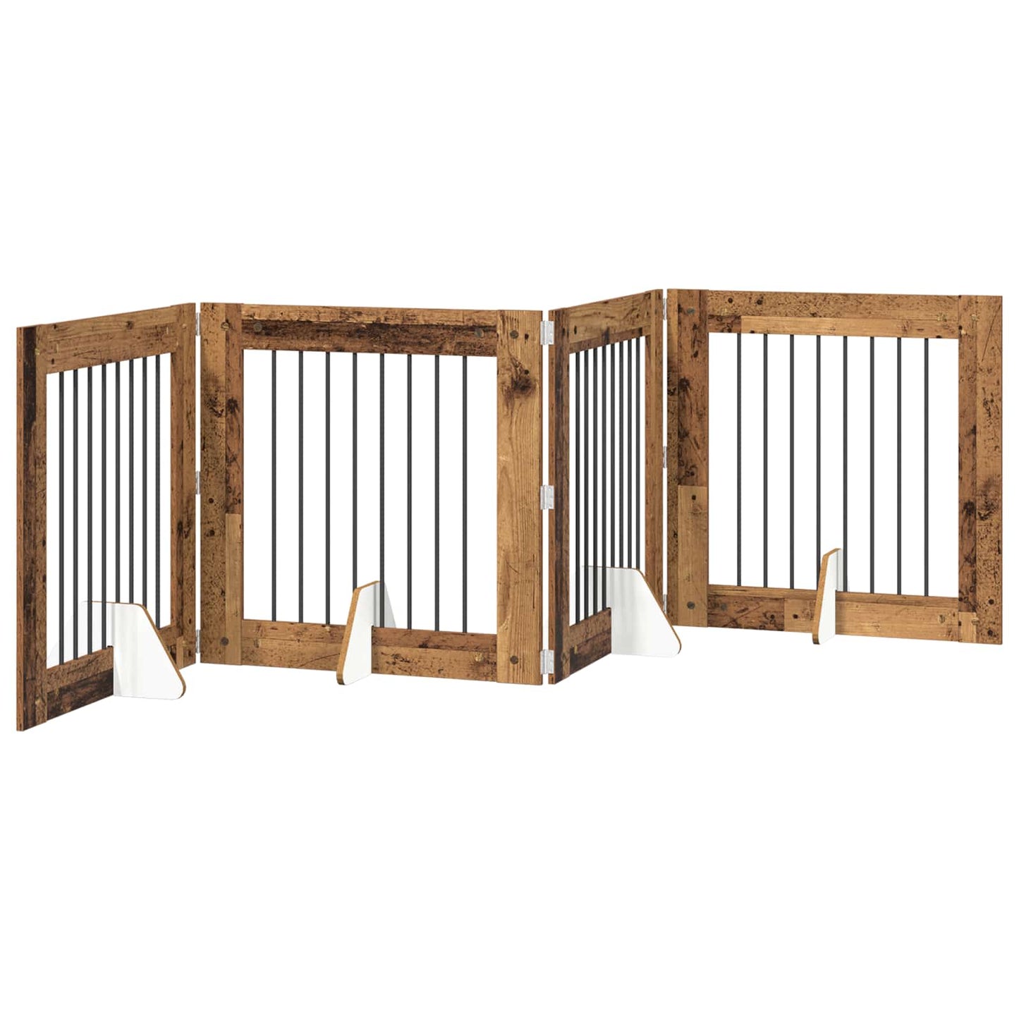 Sammenklappelig hundegitter med stativer 4 pcs Gammelt træ