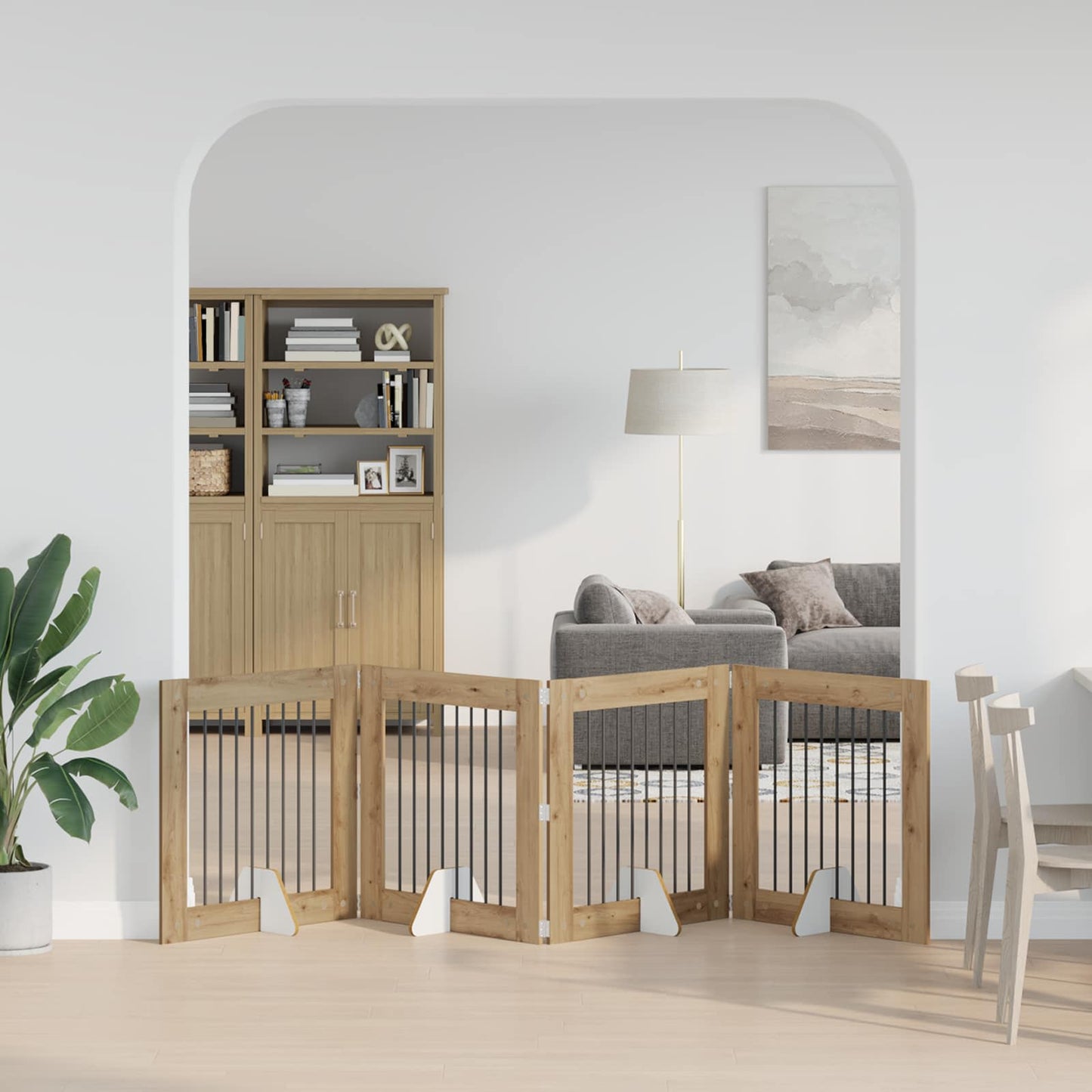 Sammenklappelig hundegitter med stativer 4 stk. Artisan-eg
