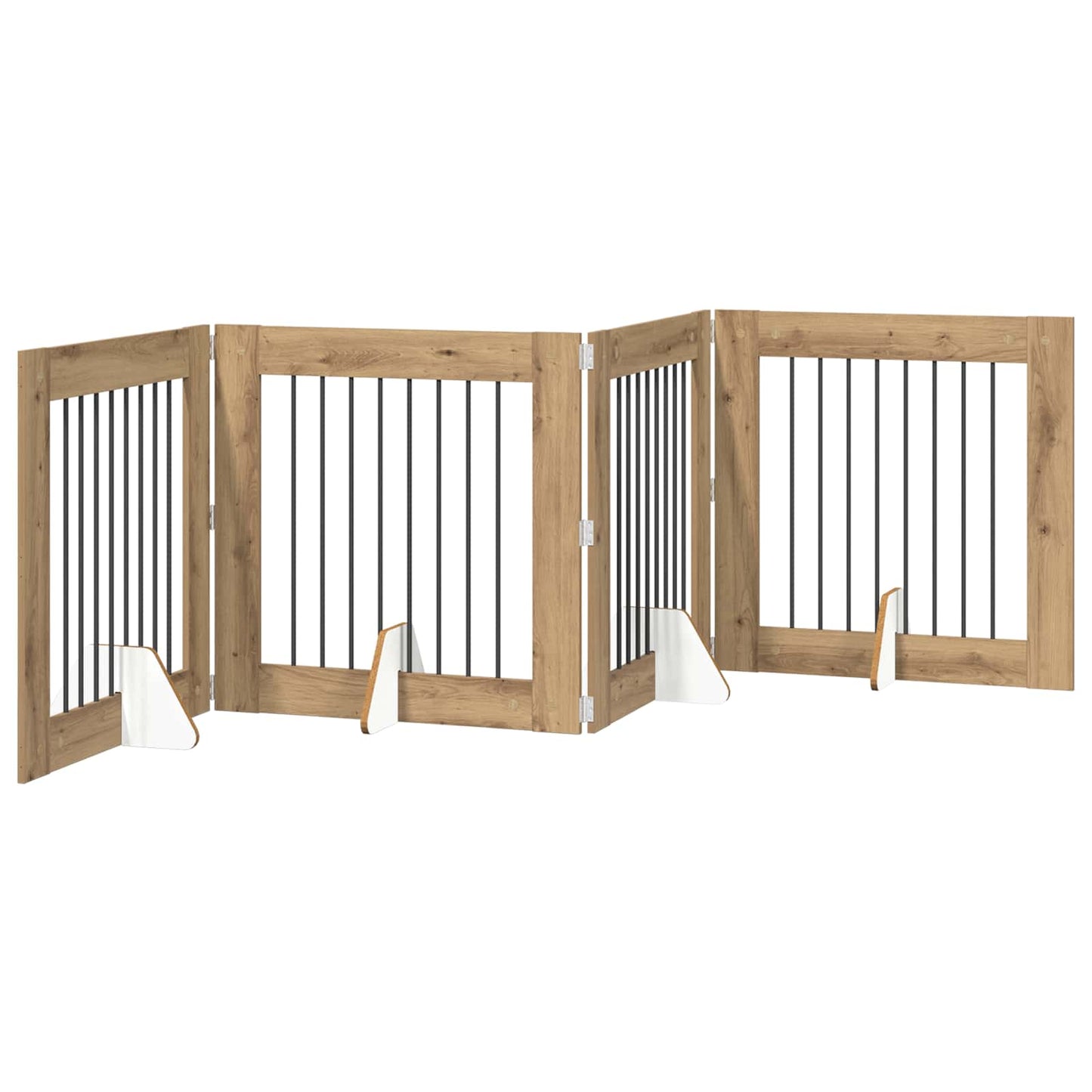 Sammenklappelig hundegitter med stativer 4 stk. Artisan-eg