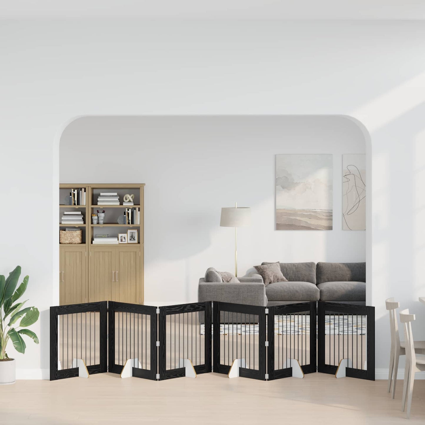 Sammenklappelig hundegitter med stativer 6 pcs Sort eg 482 cm
