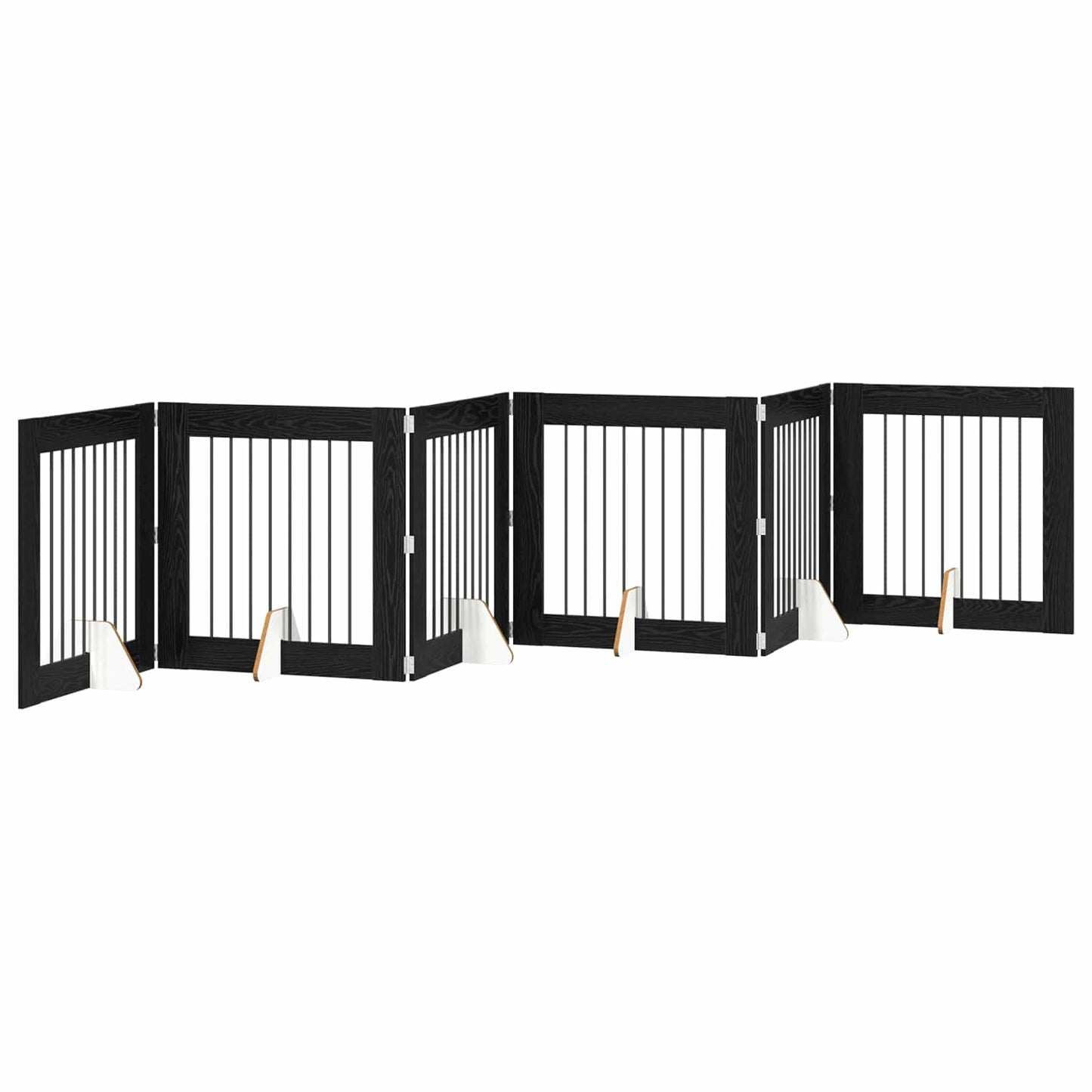 Sammenklappelig hundegitter med stativer 6 pcs Sort eg 482 cm
