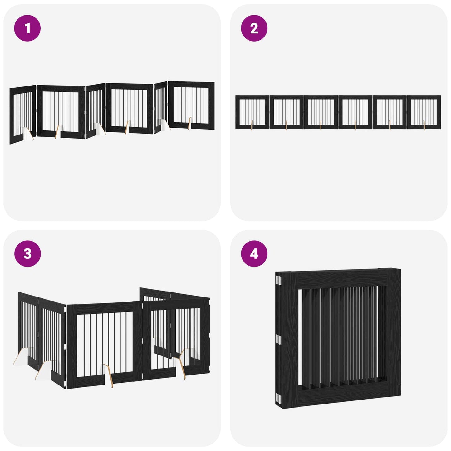 Sammenklappelig hundegitter med stativer 6 pcs Sort eg 482 cm