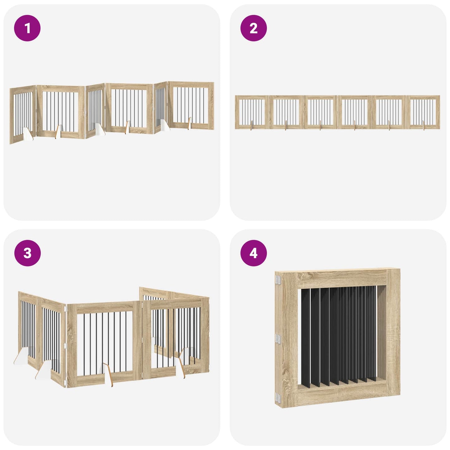 Sammenklappelig hundegitter med stativer 6 pcs Sonoma-eg 482 cm
